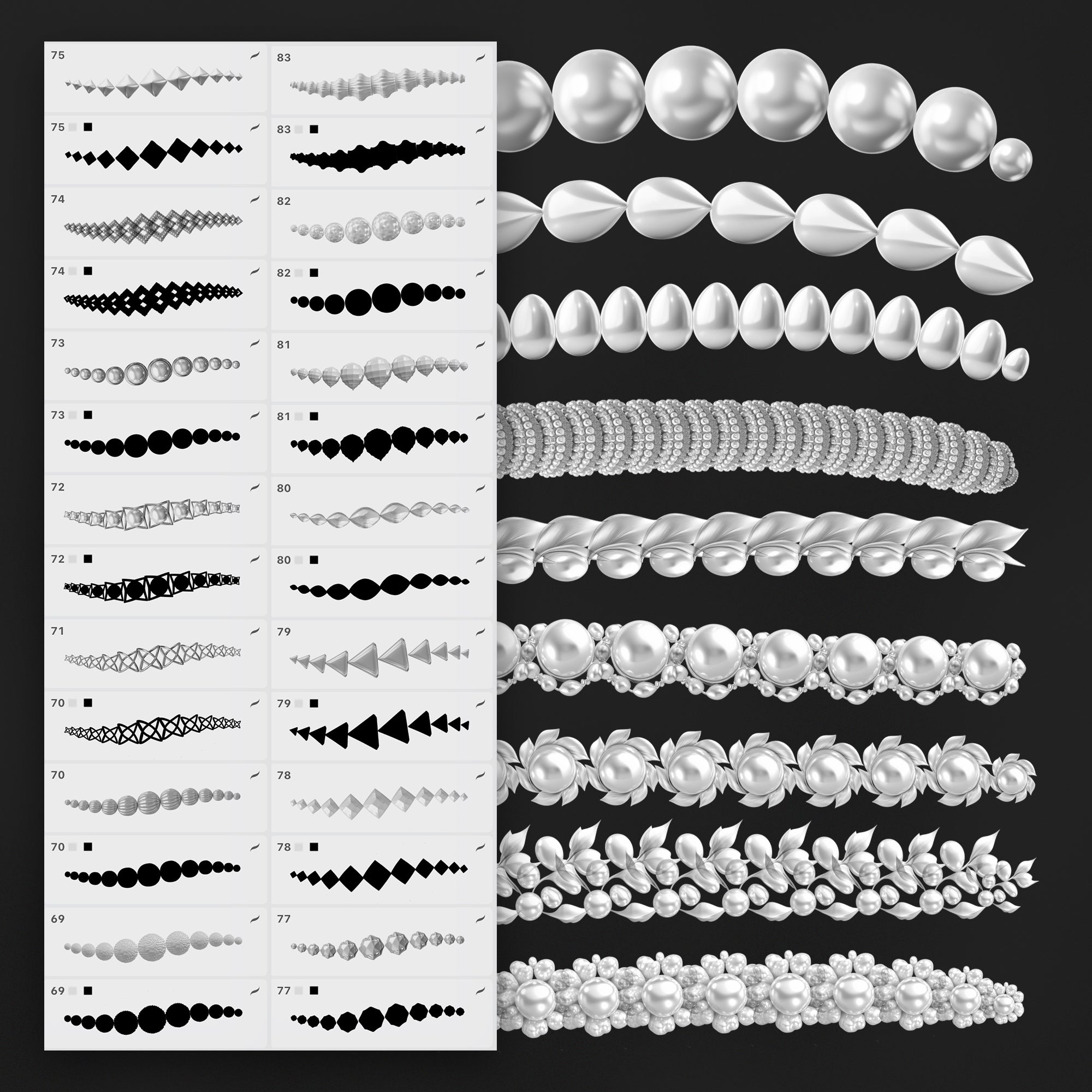 100 Pearls 2D Brushes for Procreate