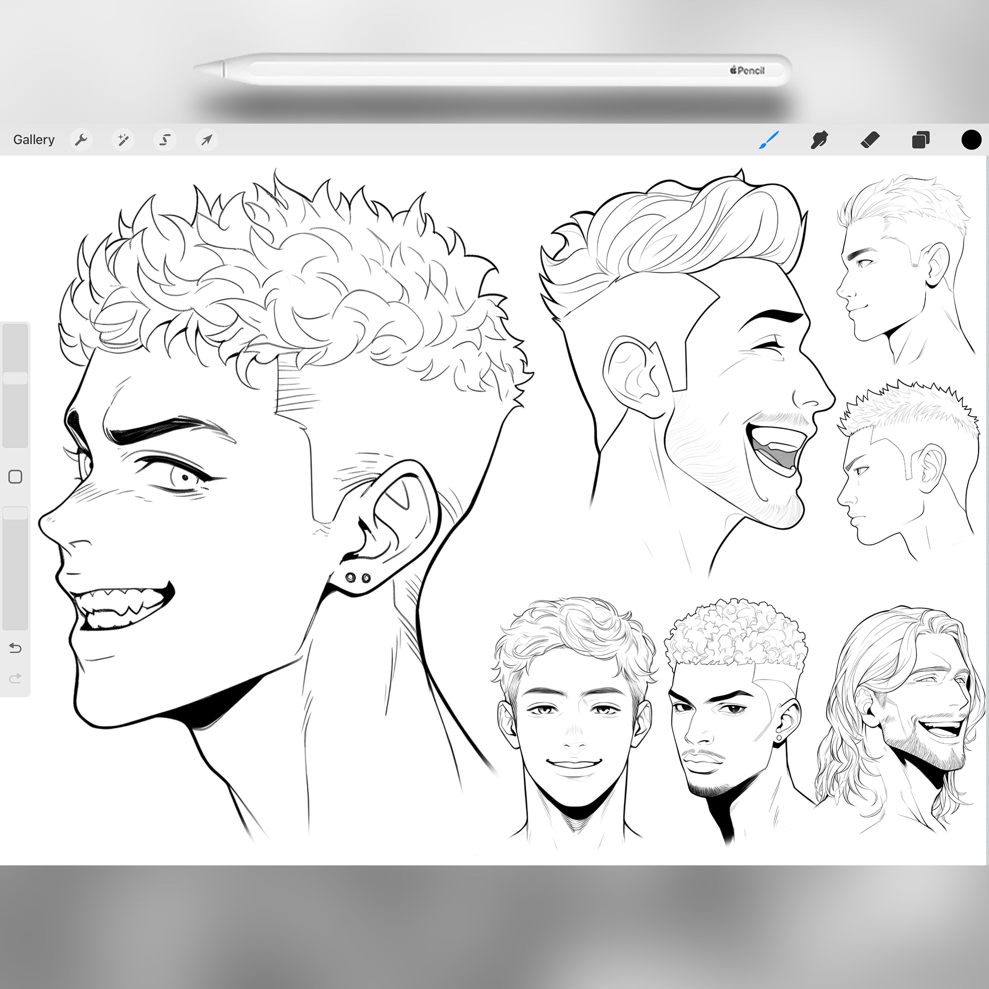 100 Procreate Male Head Stamps Part -5 Brushes