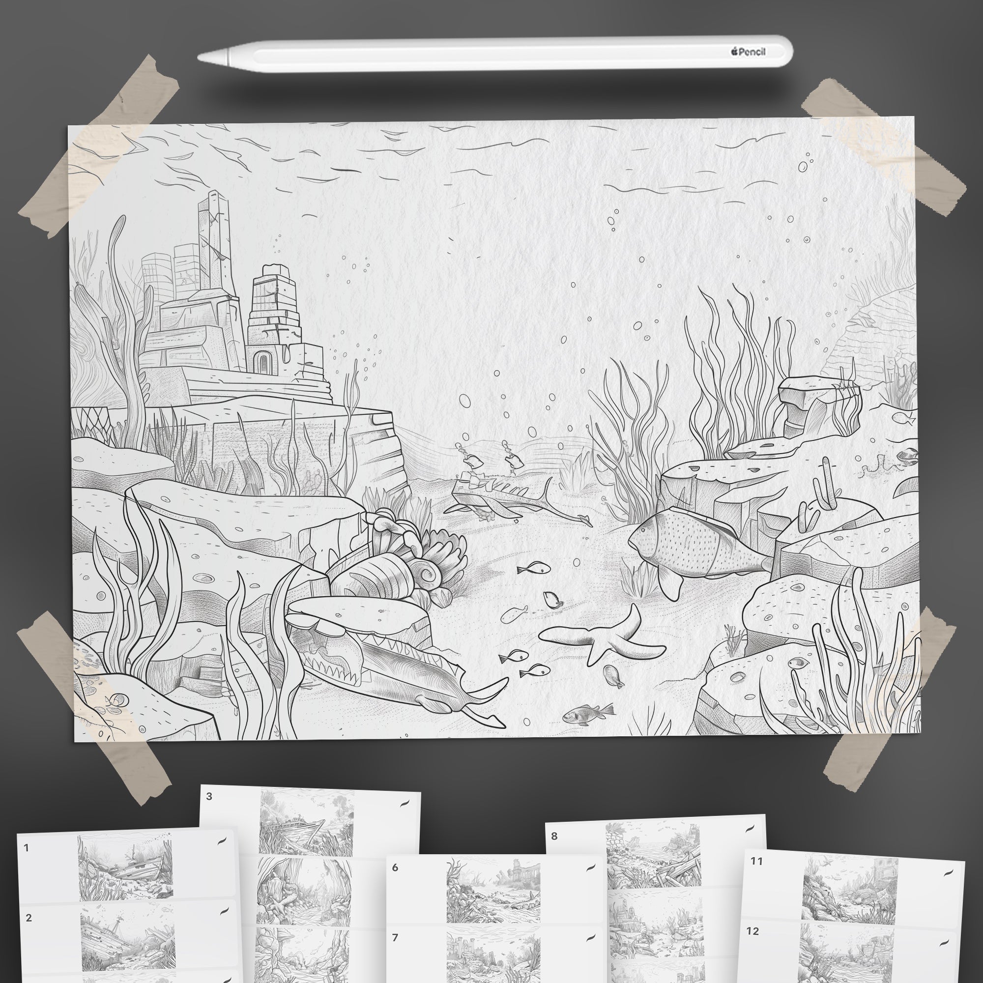 100 Procreate Underwater Journey Backgrounds Brushes