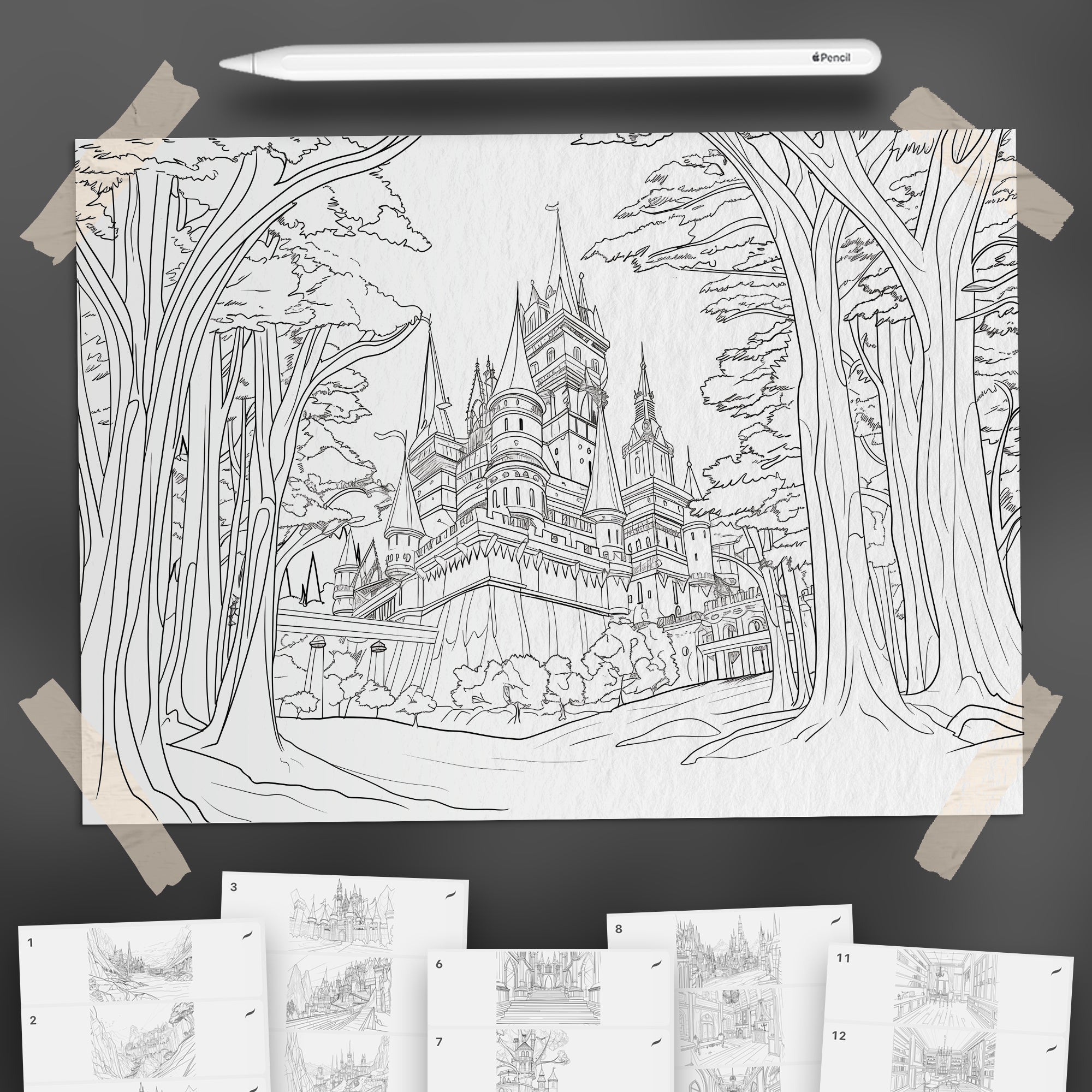 100 Procreate Fantasy Castles Backgrounds Brushes