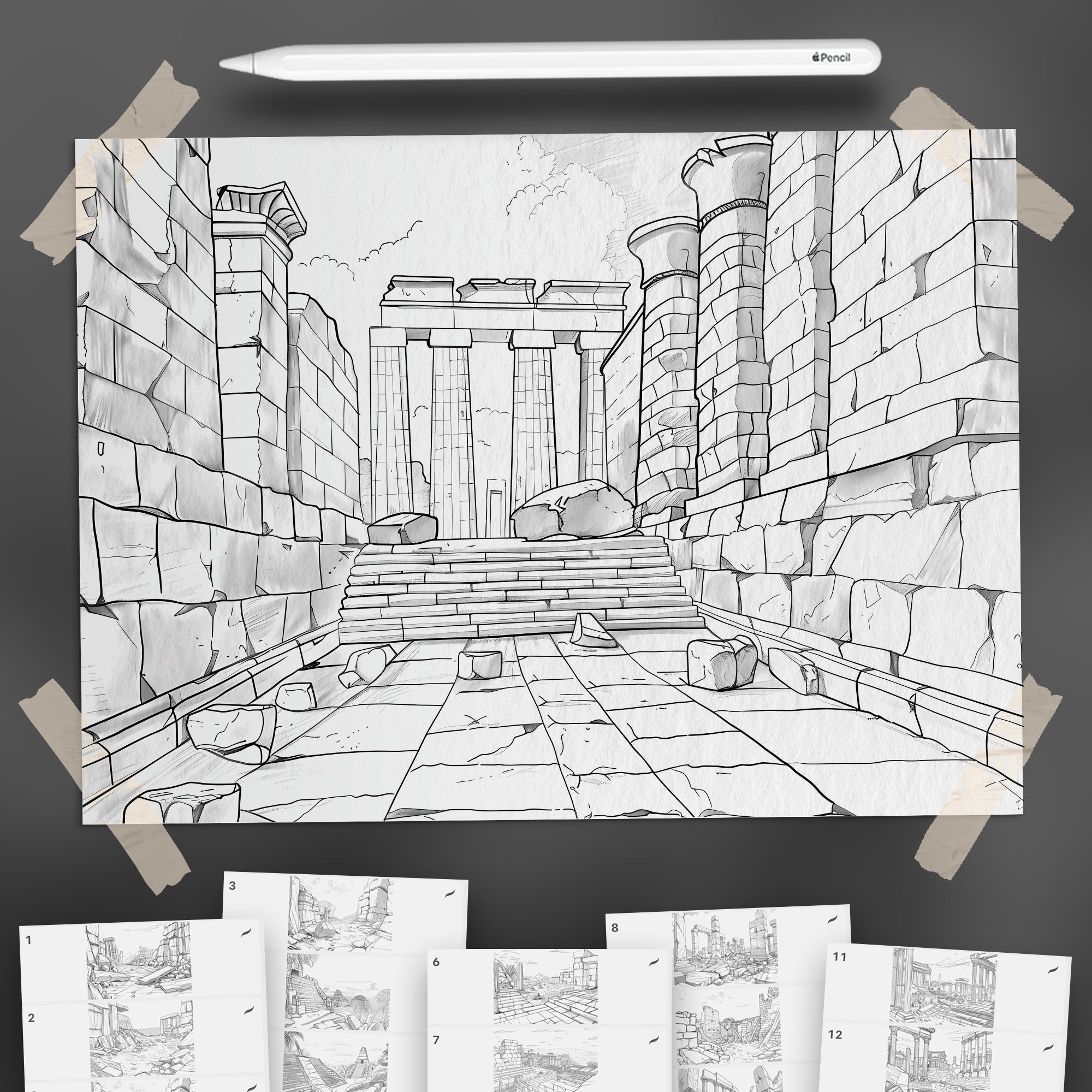 100 Procreate Ancient Ruins Backgrounds Brushes