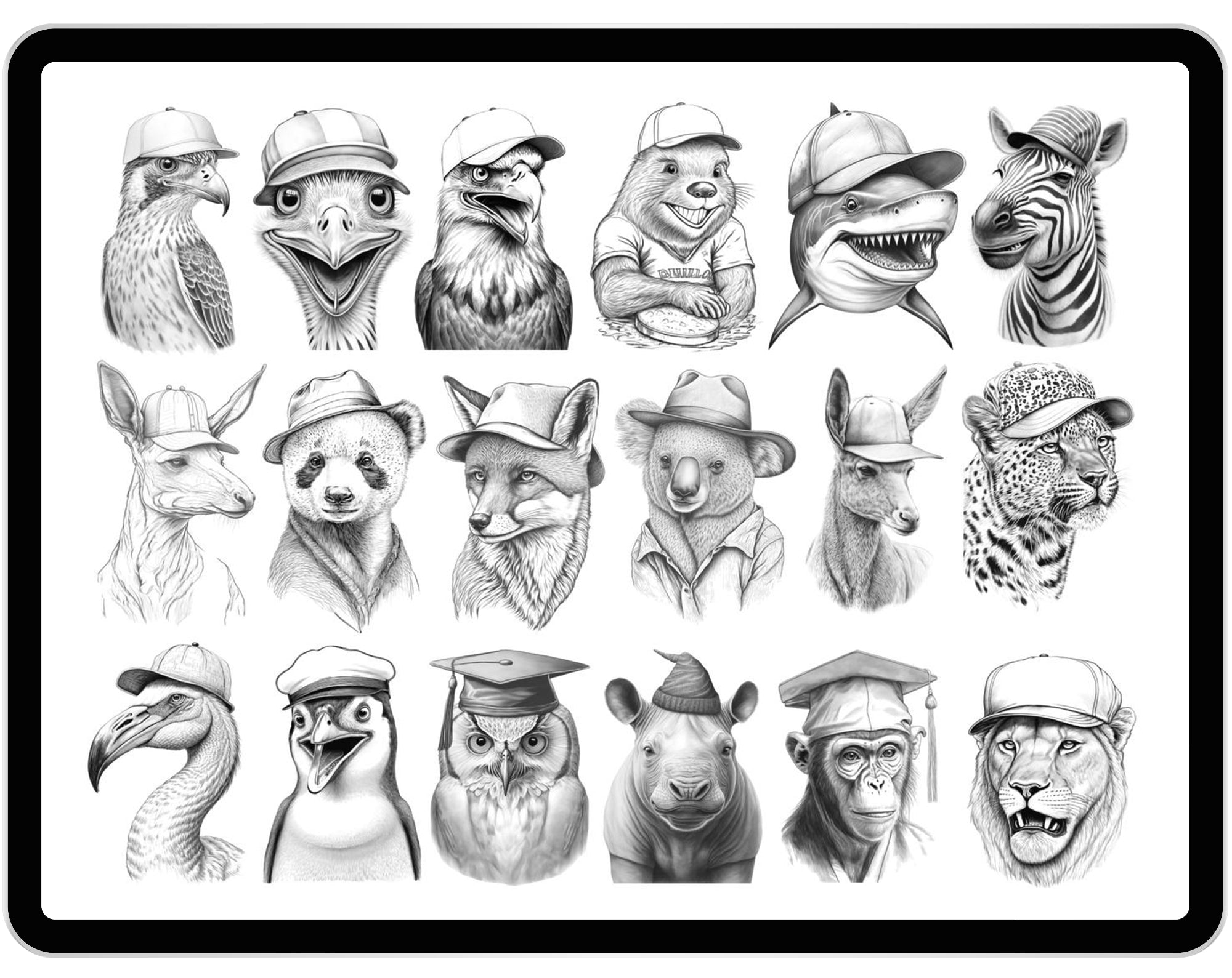 70 Procreate Animals with Hat Stamp Brushes