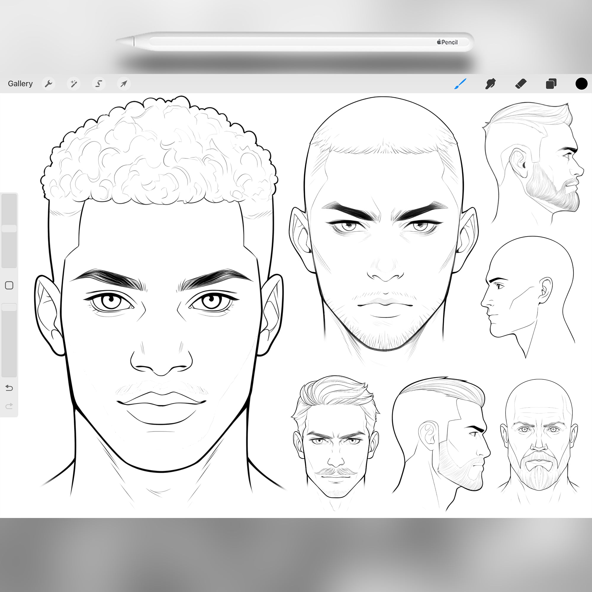 100 Procreate Male Head Stamps Part -4 Brushes