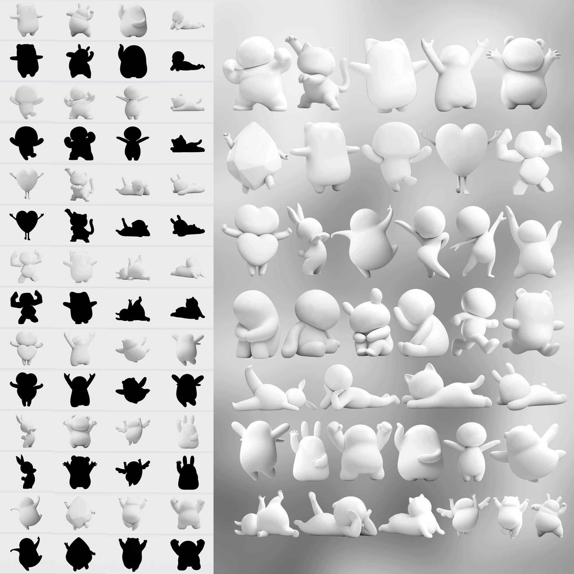 110 Procreate 3D Cute Characters Base Bodies Stamp Brushes