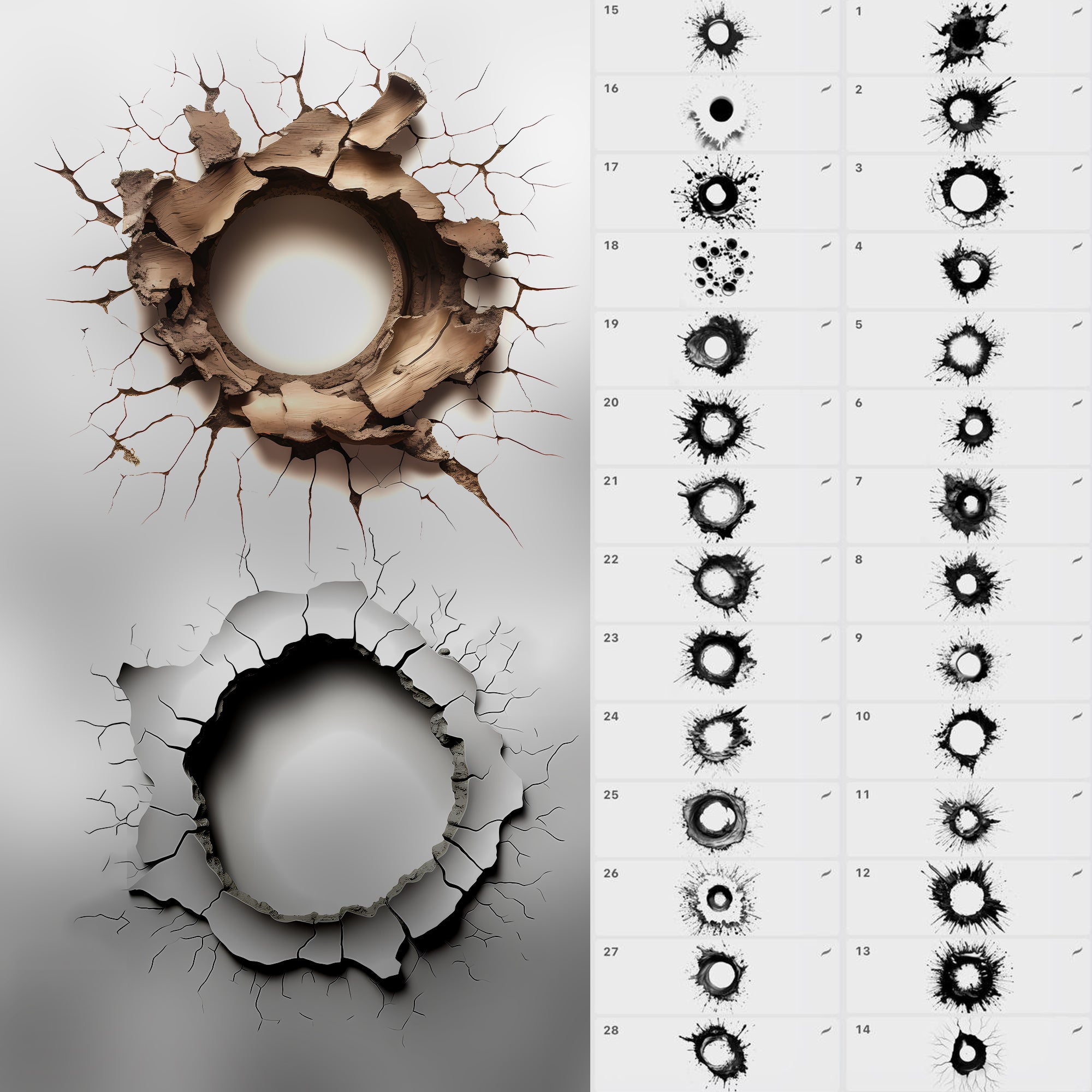 130 Procreate Bullet Holes Stamp Brushes