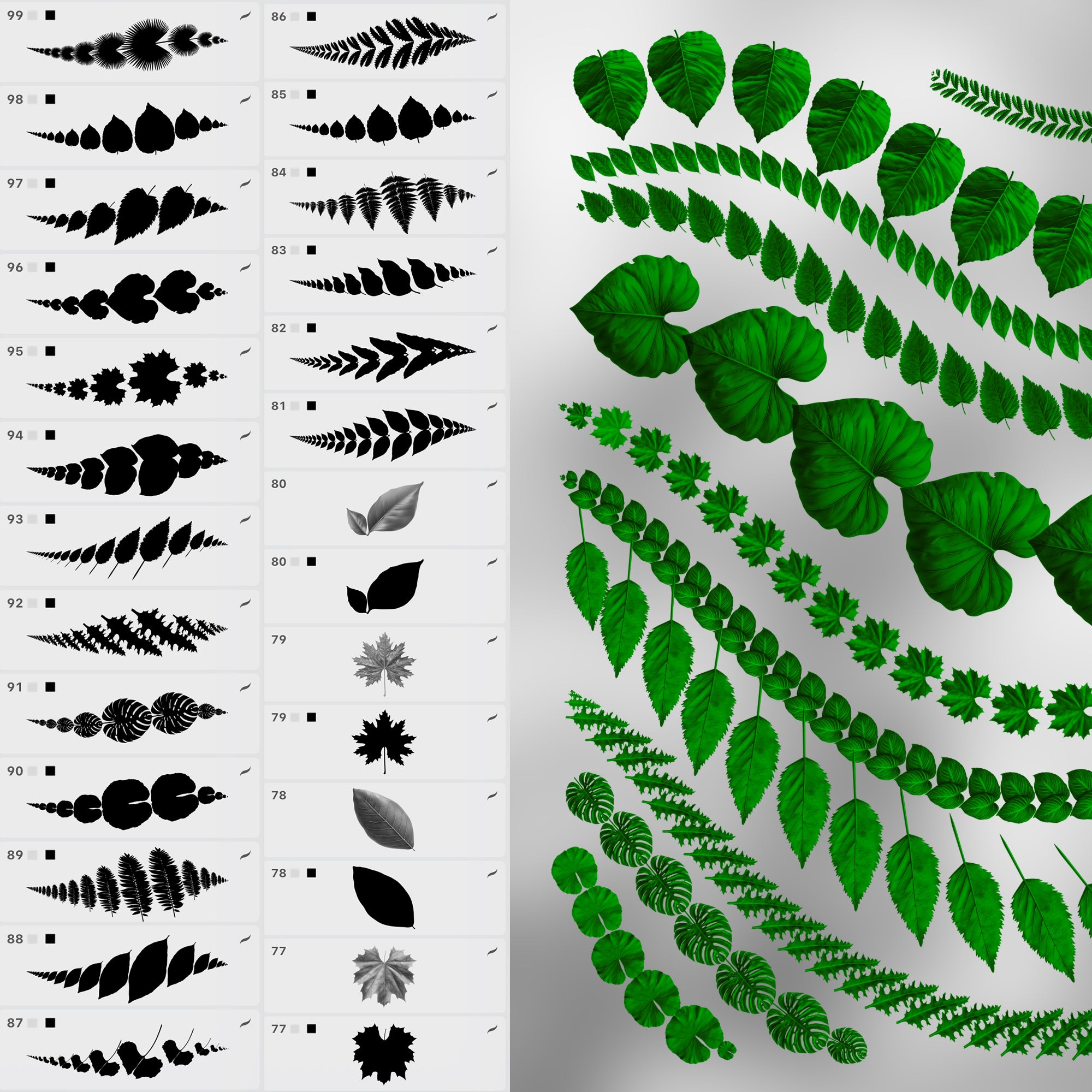 100 Procreate 2D Leaves Stamp Brushes