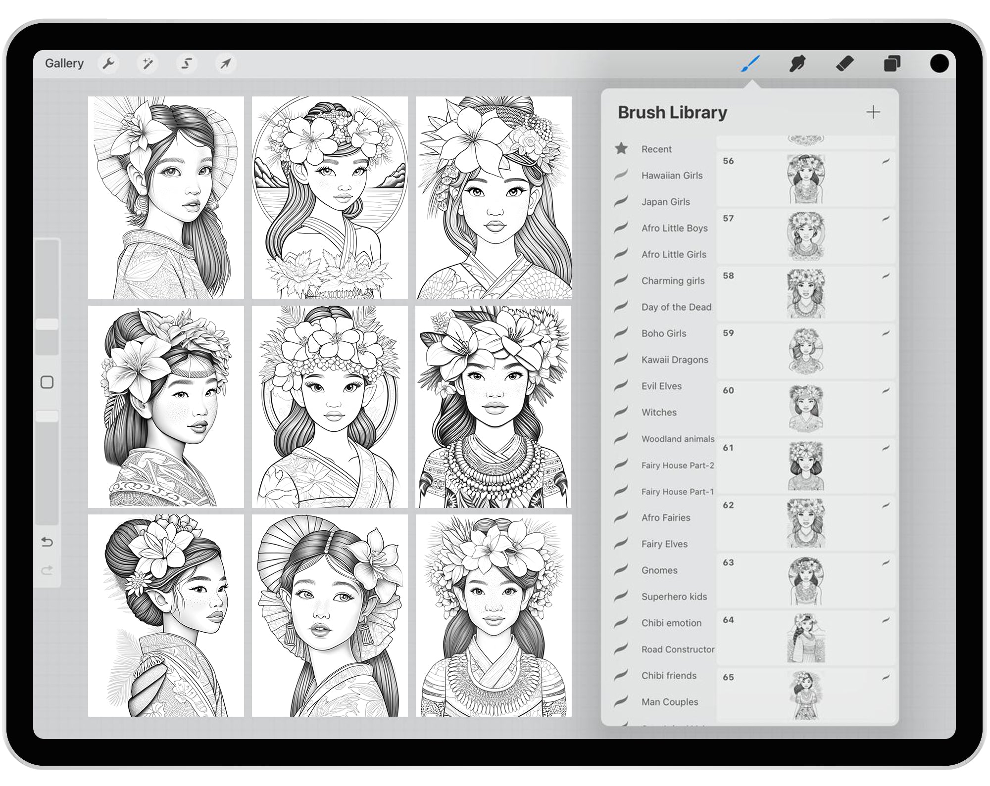 65 Hawaiian Beautiful Girls Brushes for Procreate and Photoshop