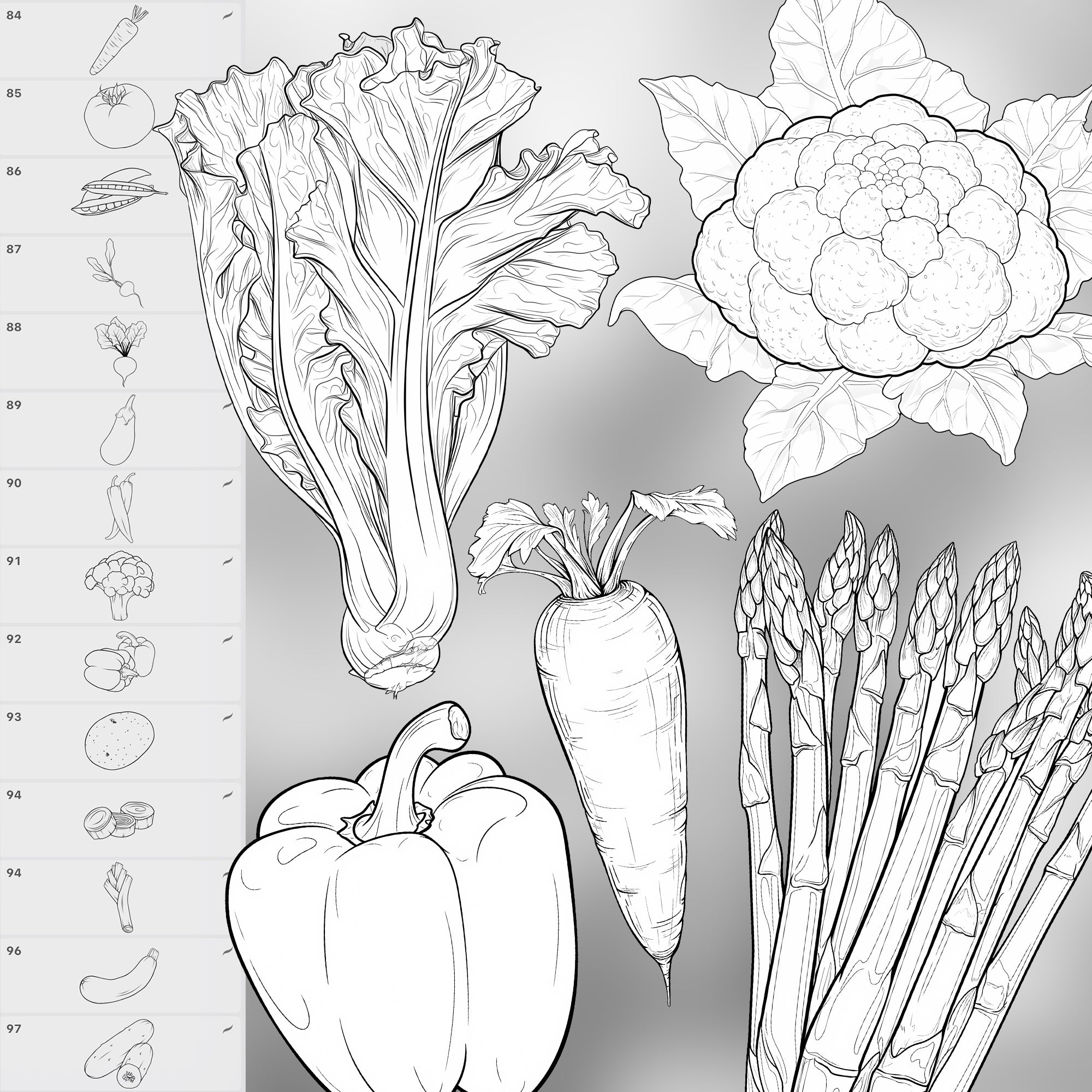 100 Procreate Vegetables Stamp Brushes