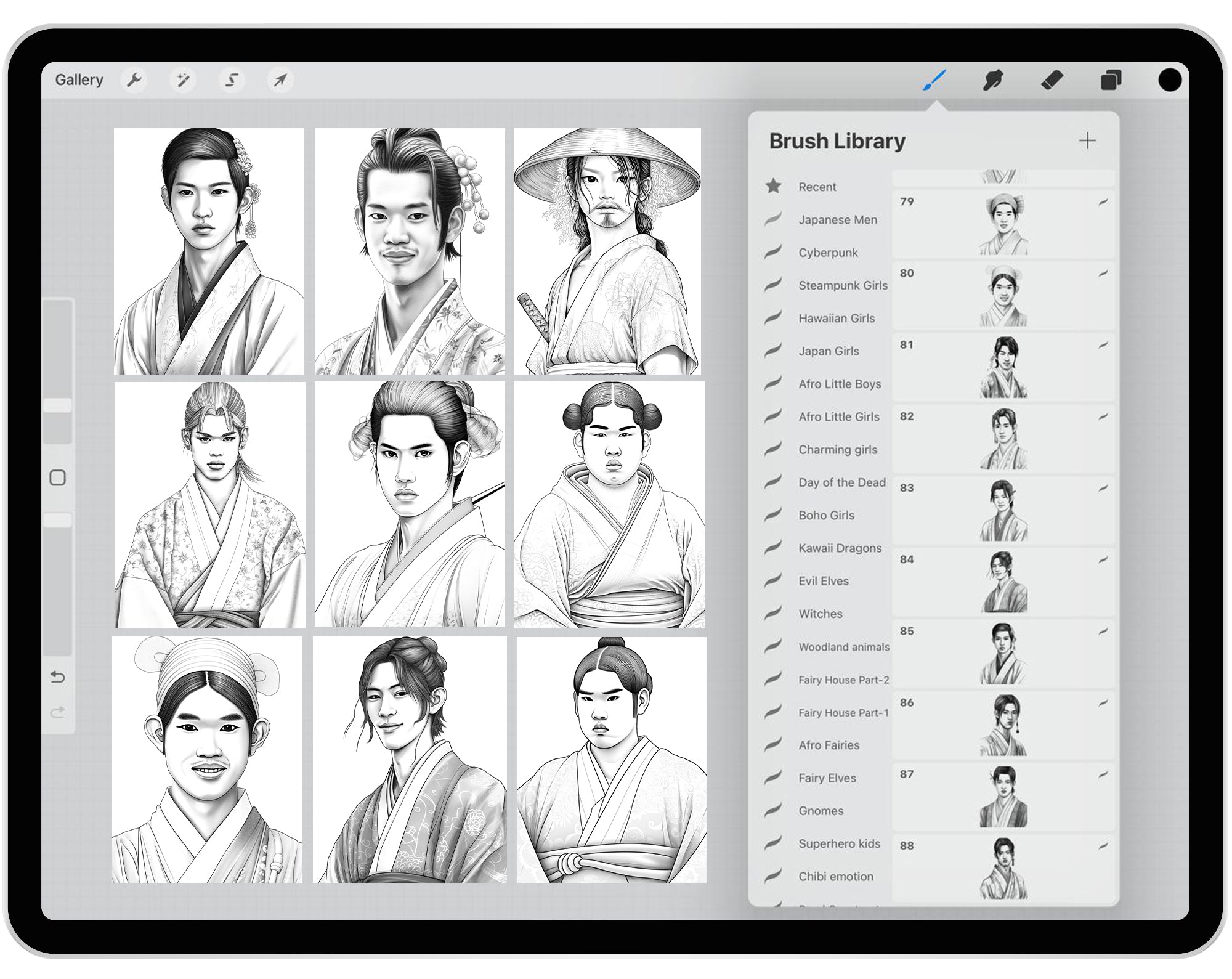 88 Japanese Men Brushes for Procreate and Photoshop