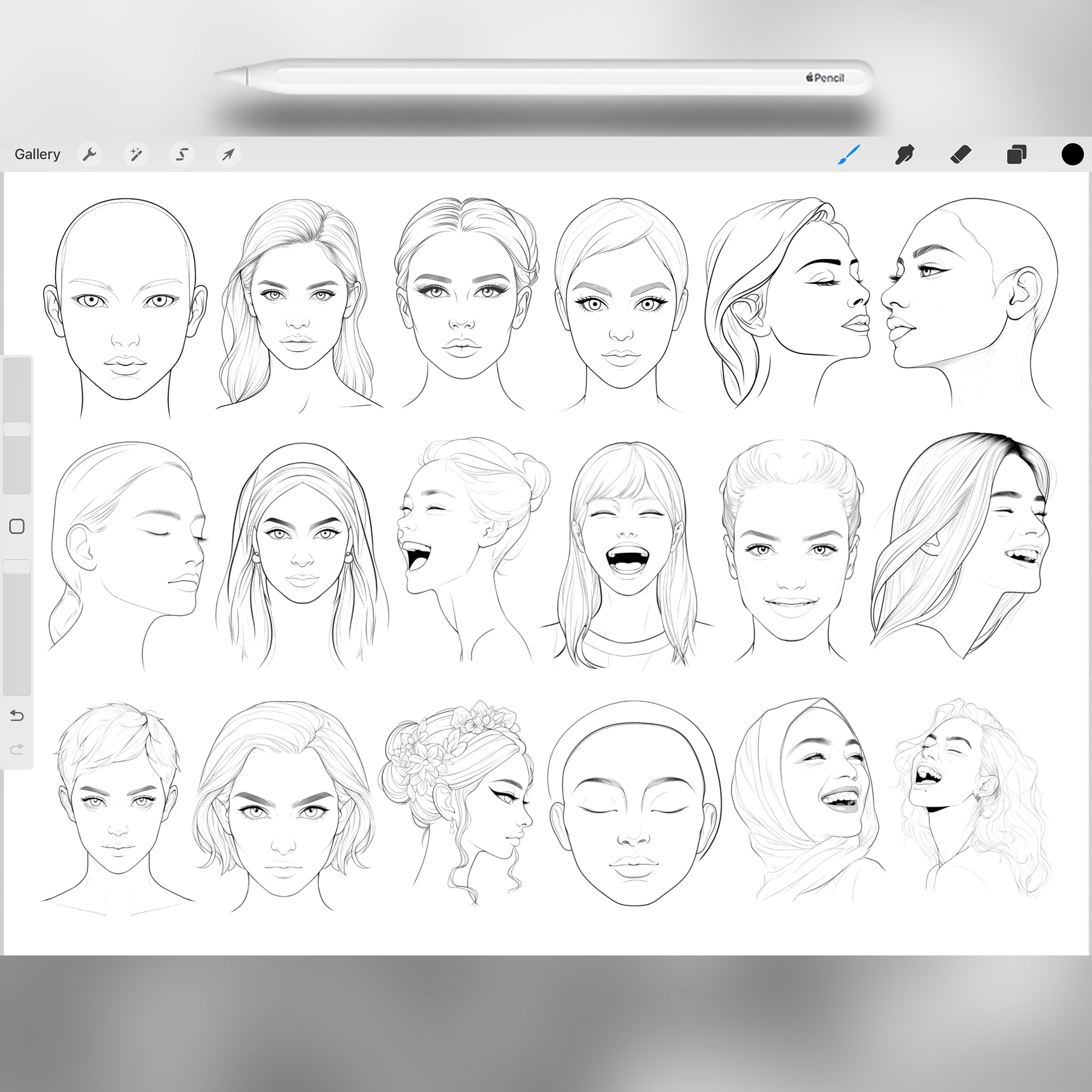 110 Procreate Female Head Stamps Part -3 Brushes
