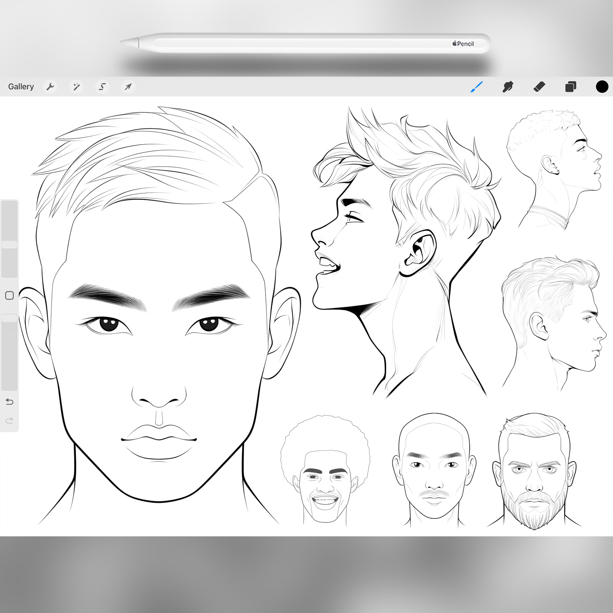 100 Procreate Male Head Stamps Part -1 Brushes