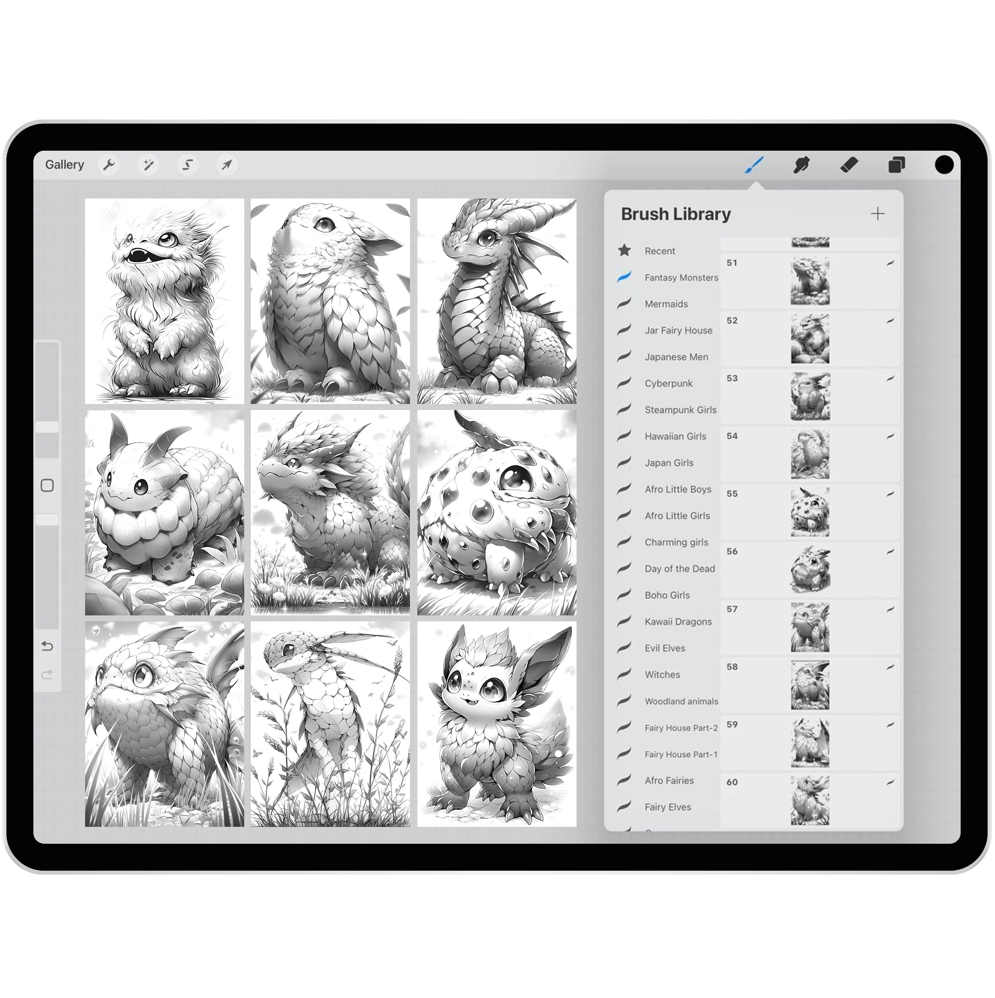60 Fantasy Monsters Brushes for Procreate and Photoshop