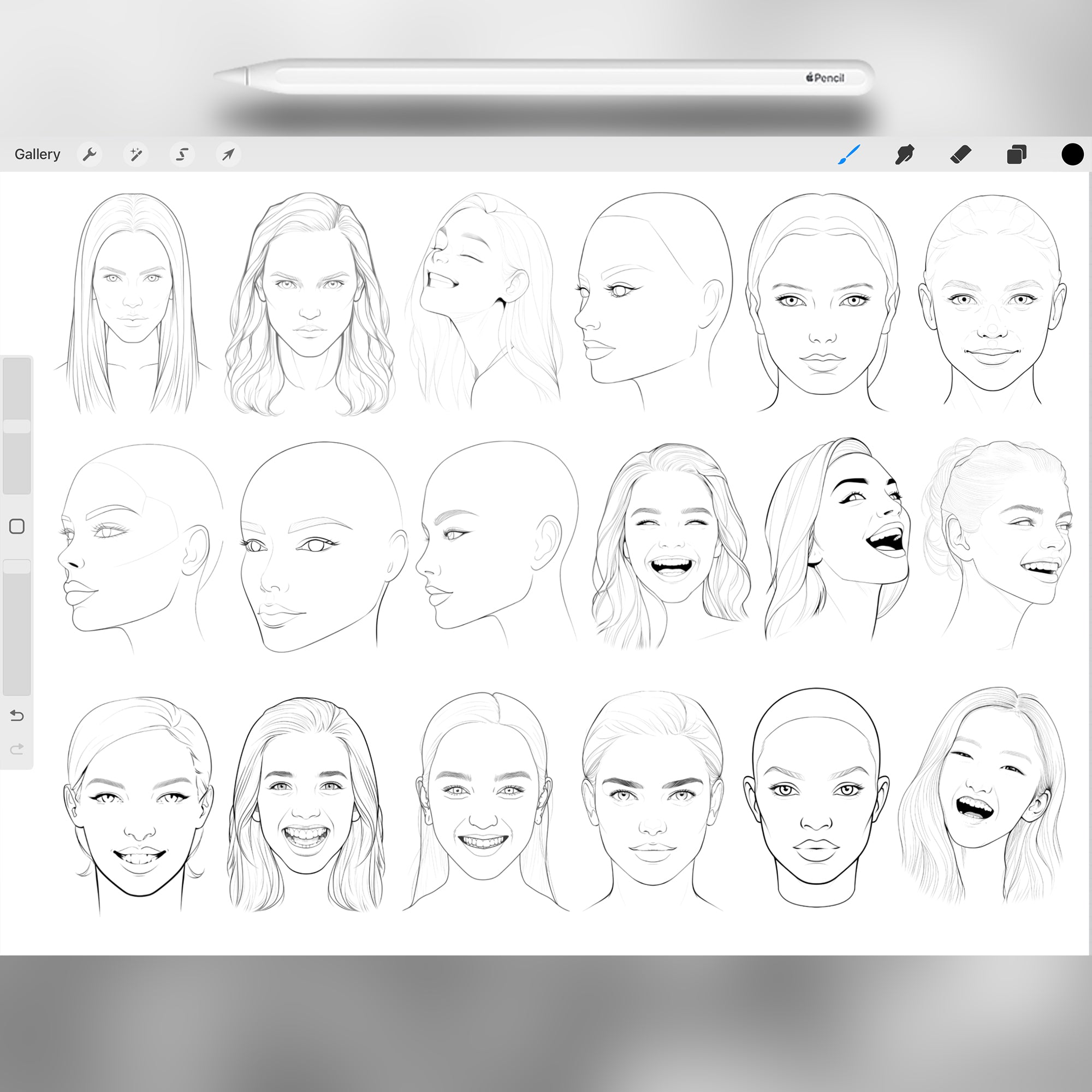 110 Procreate Female Head Stamps Part -5 Brushes