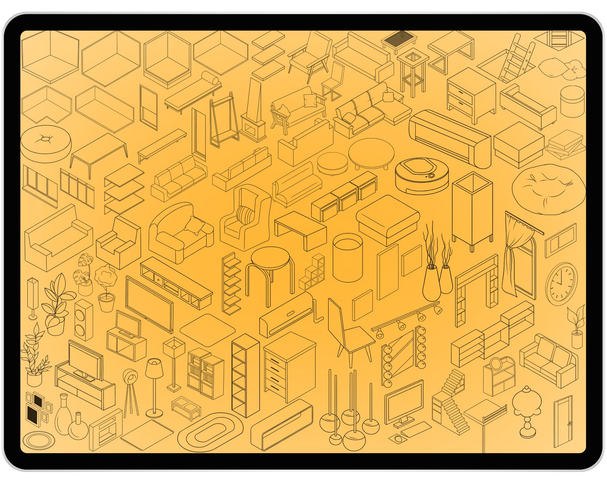 100 Living Room Isometric Brush for Procreate