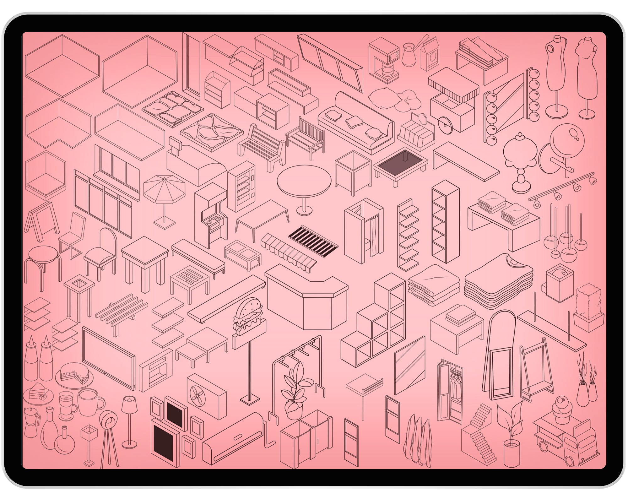 100 Cafe Isometric Brush for Procreate