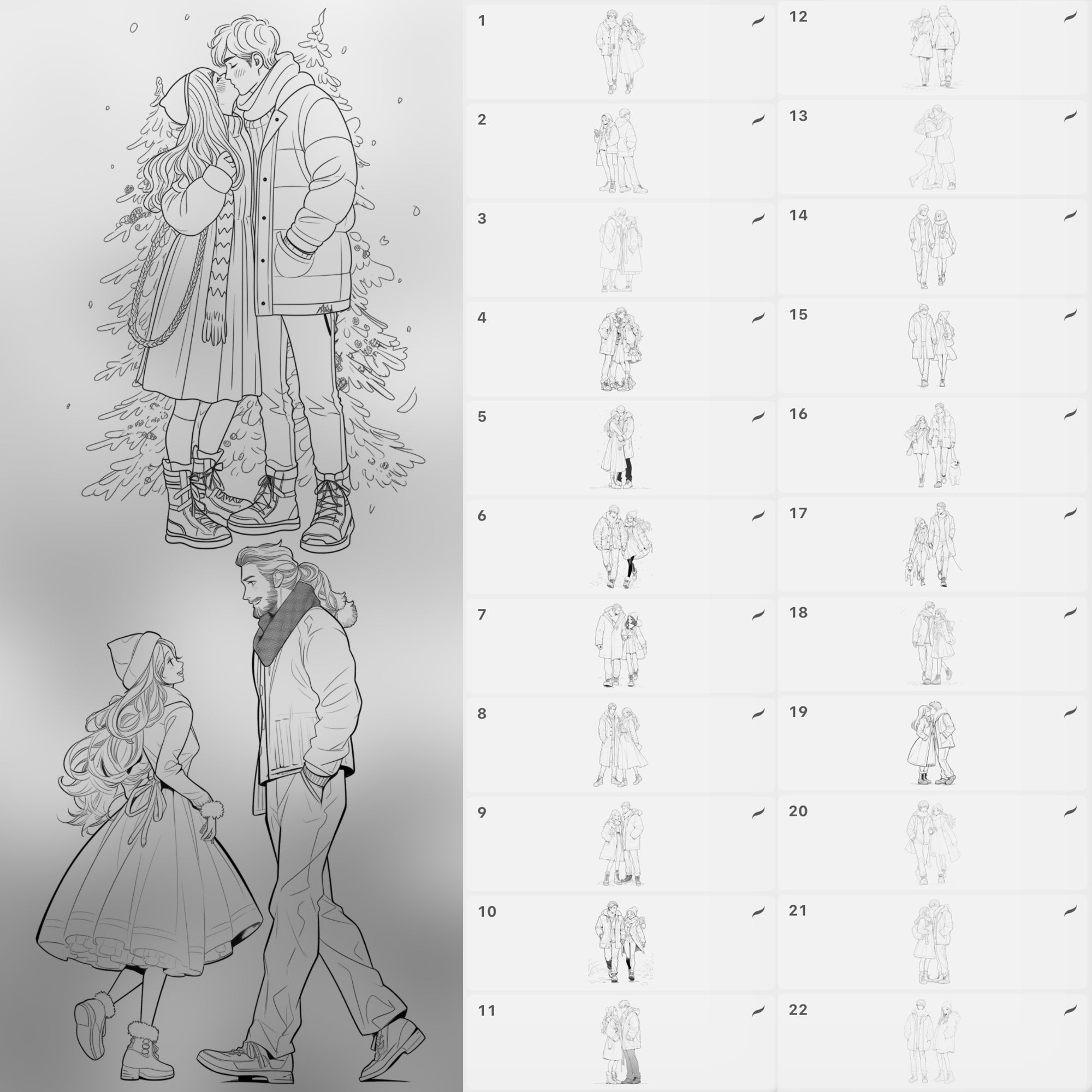 100 Procreate Winter Couple Stamps Brushes