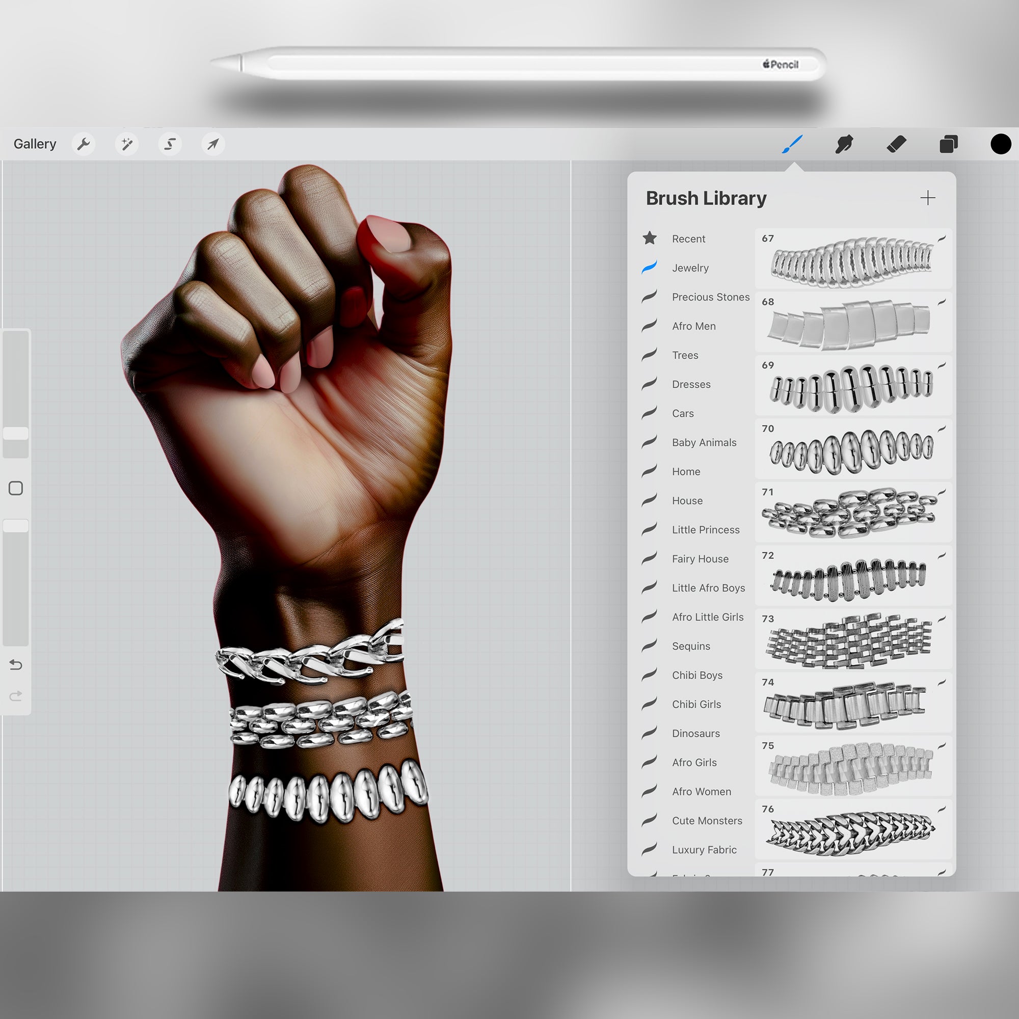 100 Procreate 3D Chain Brushes