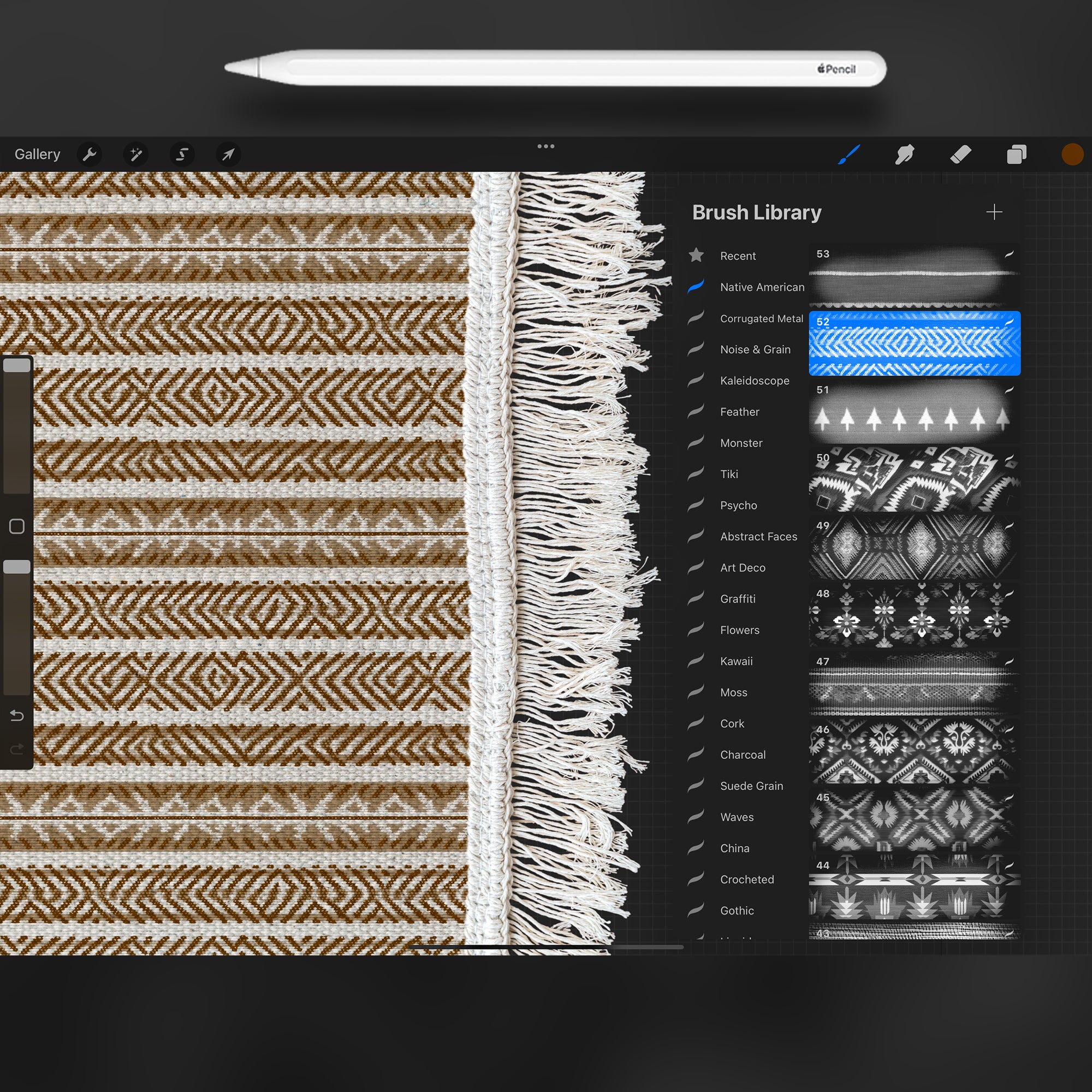 110 Procreate Native American Fabric Pattern Brushes