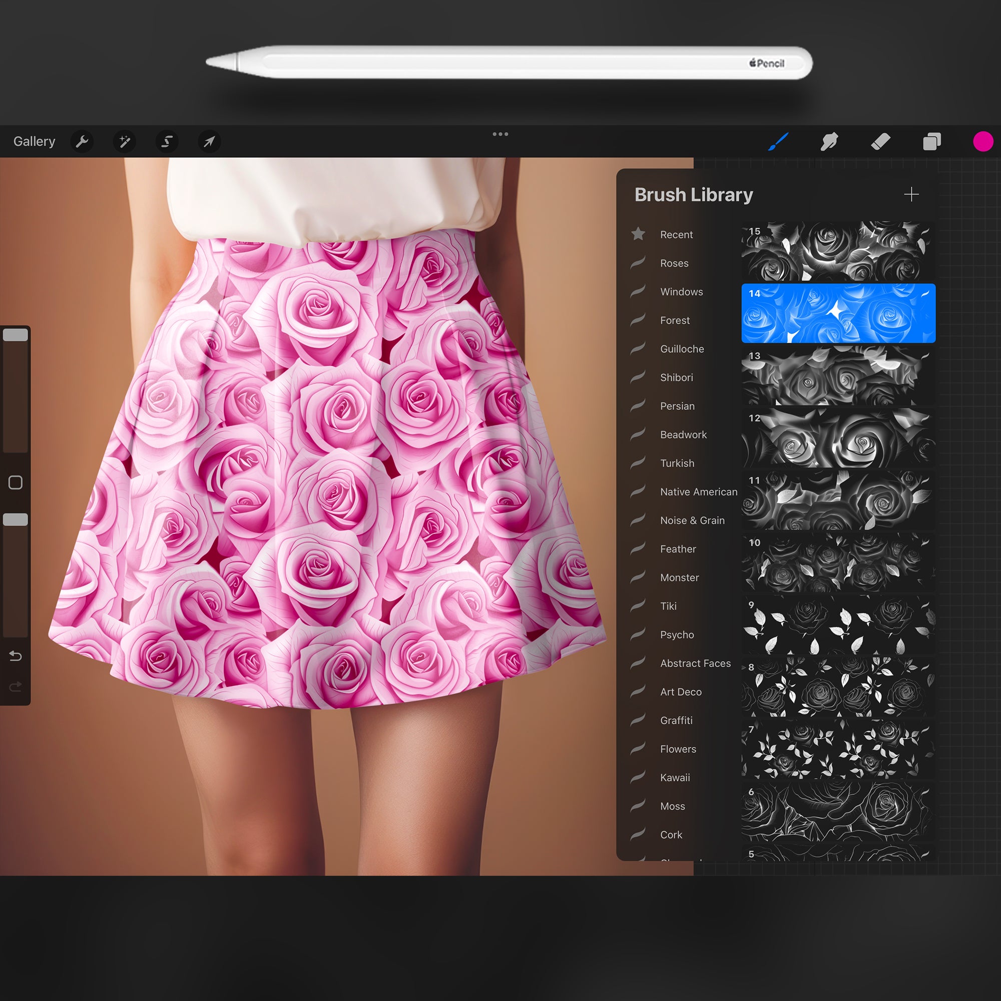 110 Procreate Roses Pattern Brushes