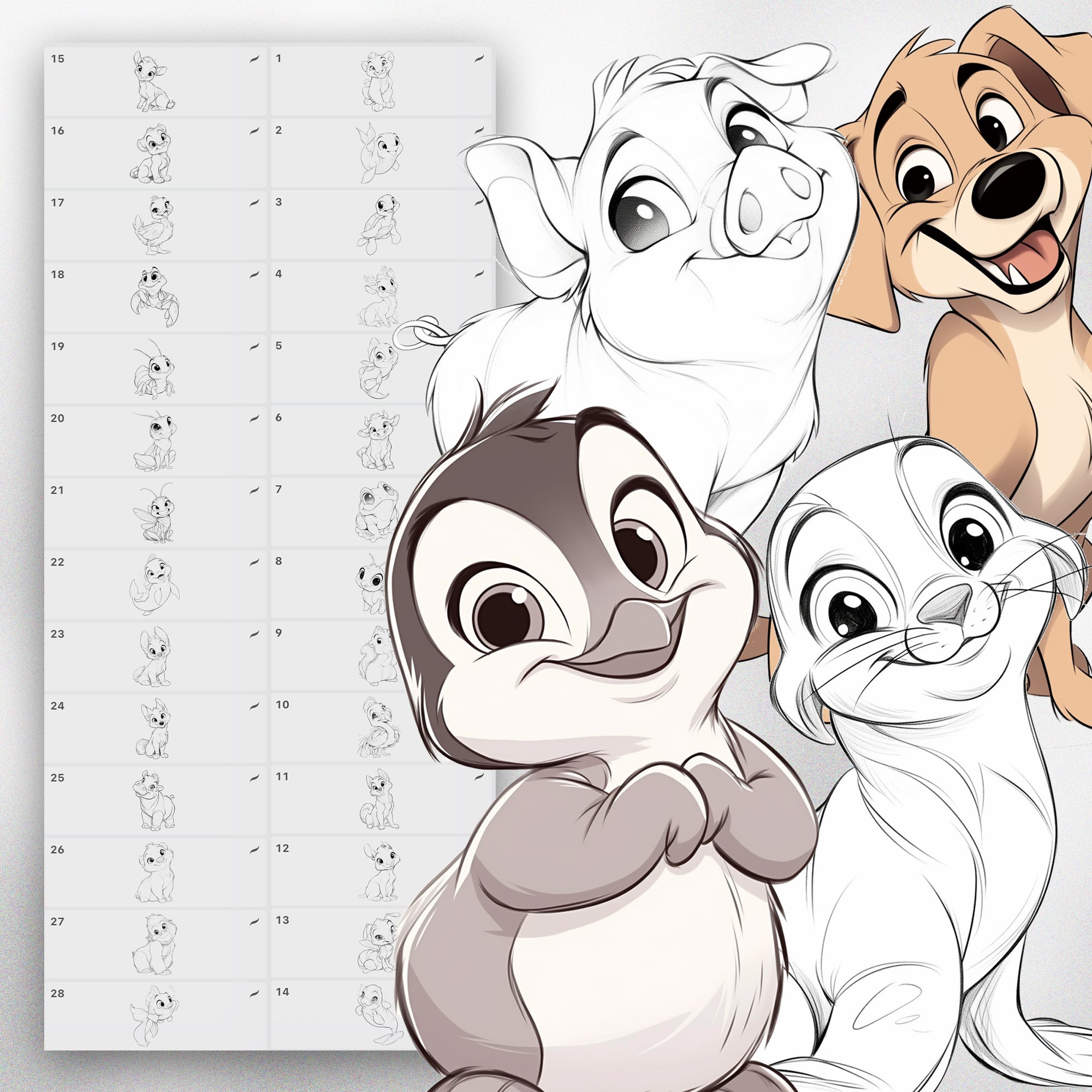 120 Procreate Cartoon Animals Stamps Brushes