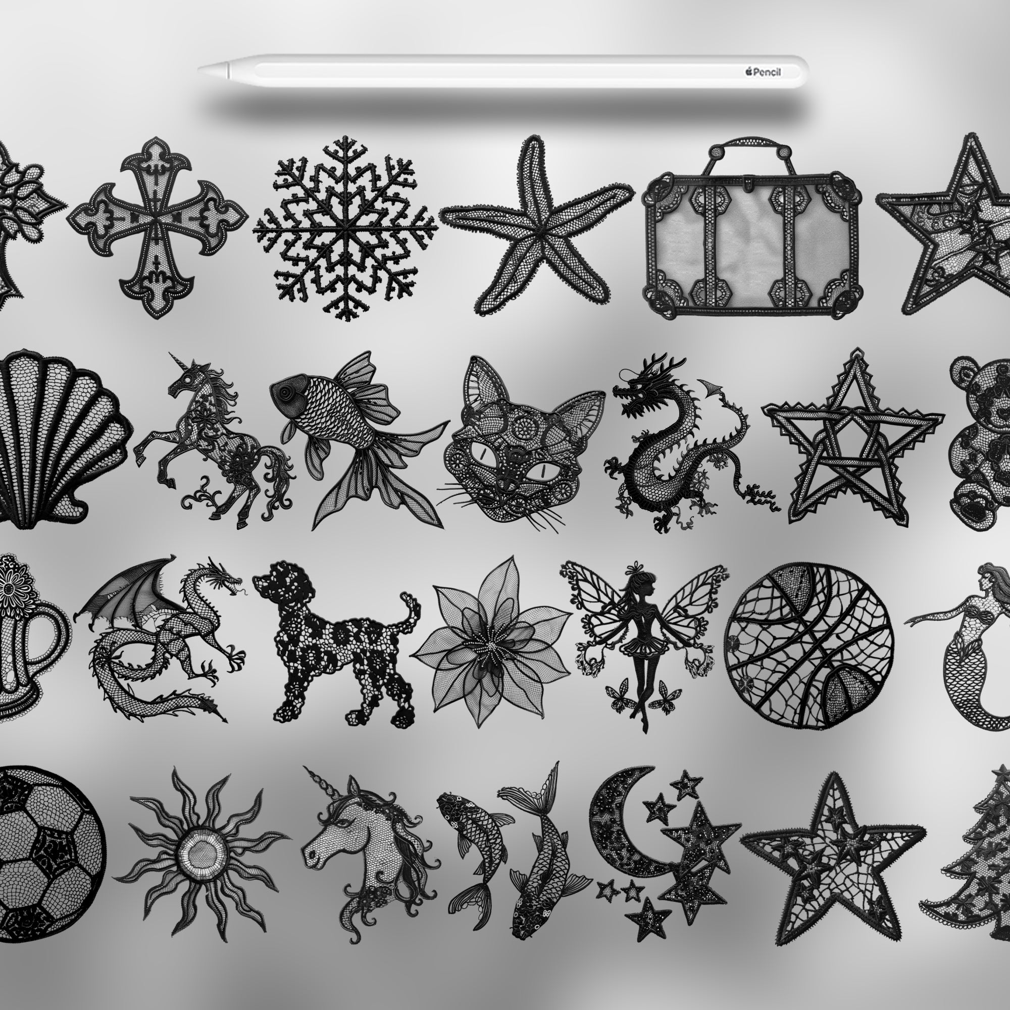 110 Procreate 2D Lace Applique Stamp Brushes