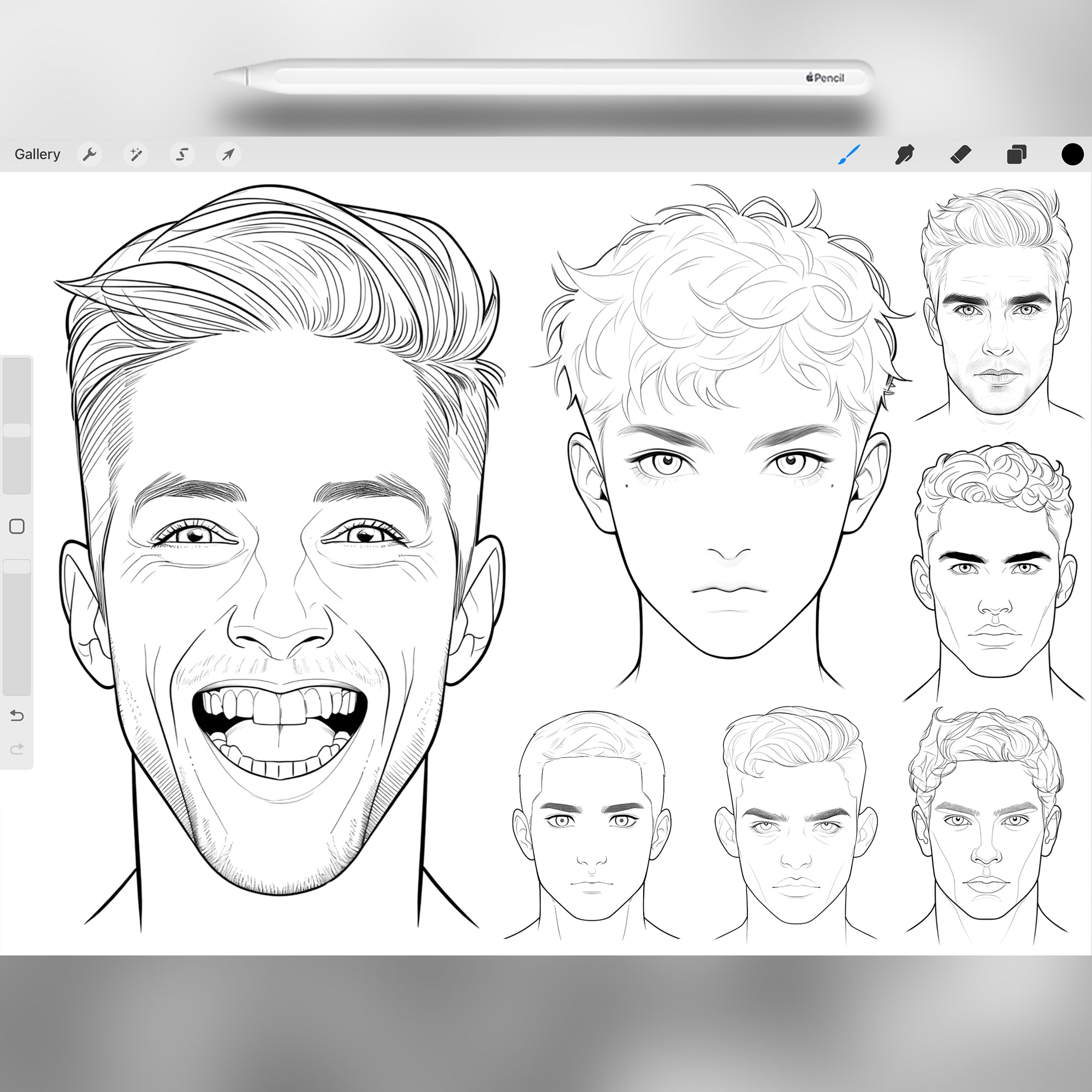 100 Procreate Male Head Stamps Part -2 Brushes