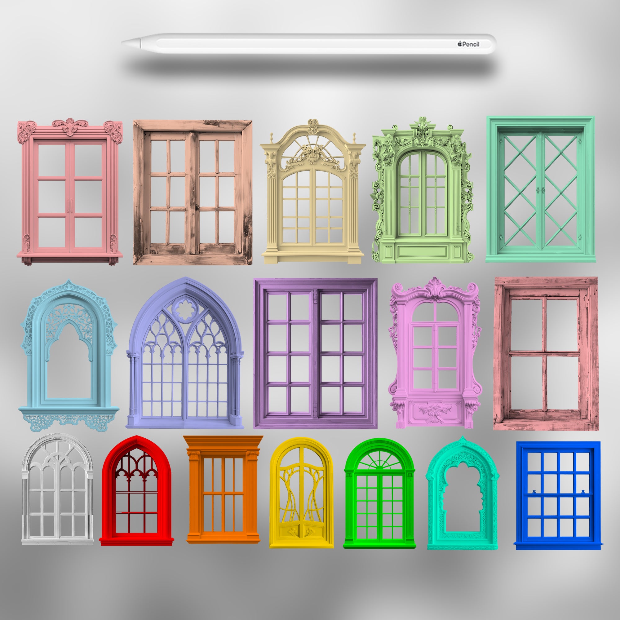 110 Procreate 2D Windows Stamp Brushes