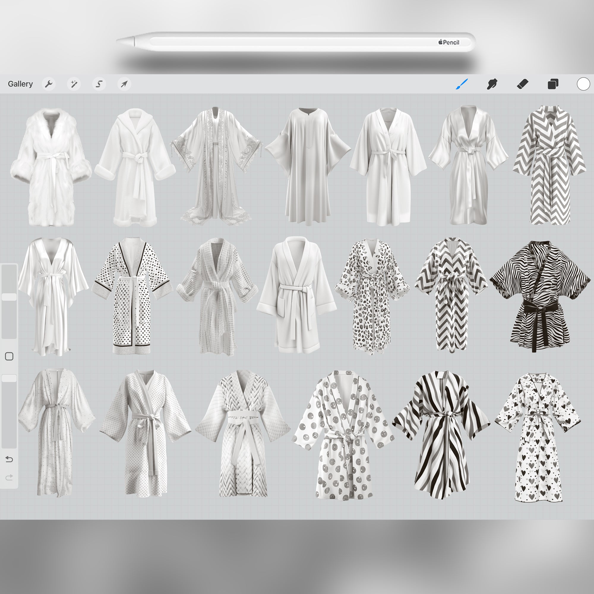 120 Procreate 2D Robes Stamp Brushes