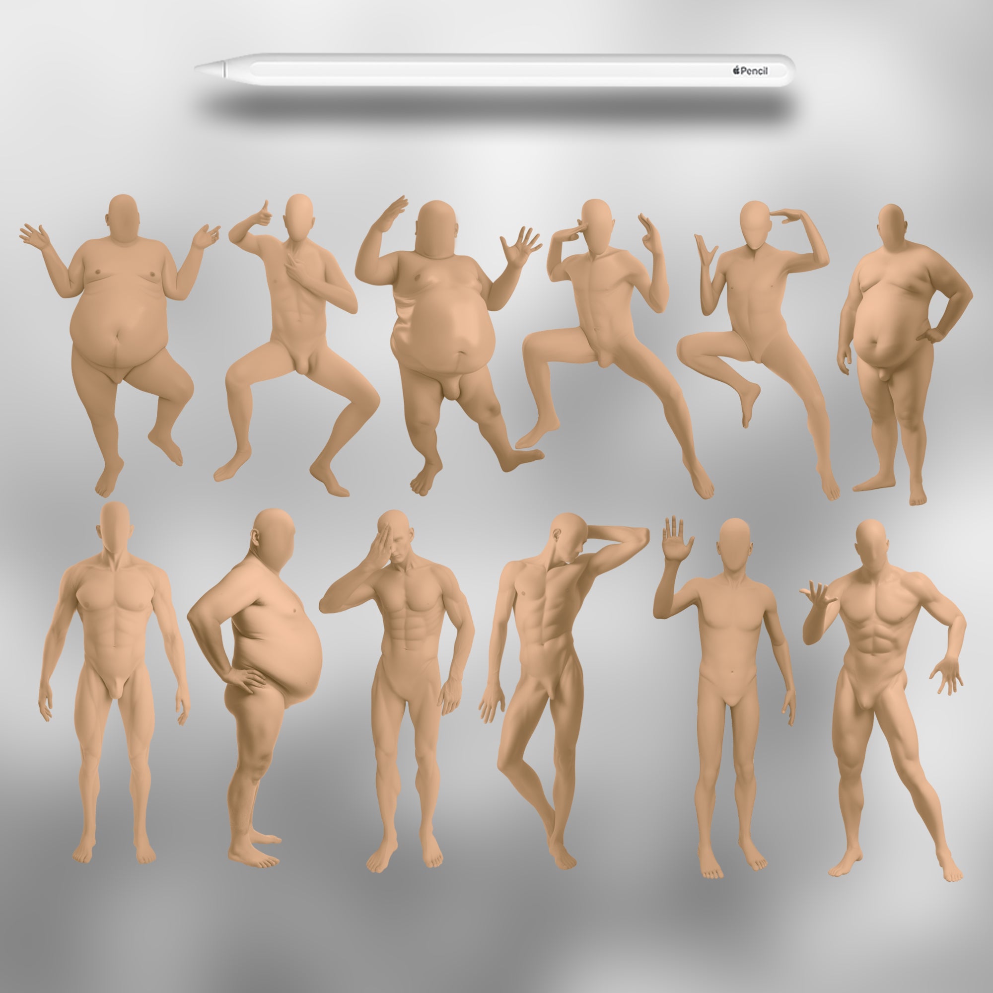 100 Procreate 2D Men's Bodies Stamp Brushes