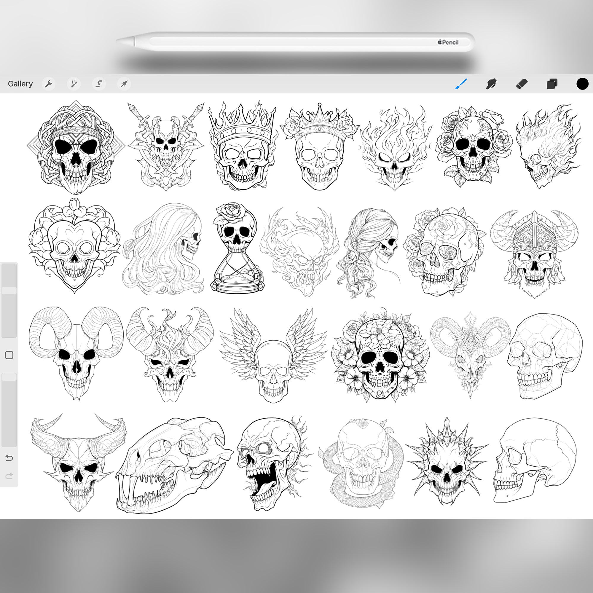 100 Procreate Skull Stamp Brushes
