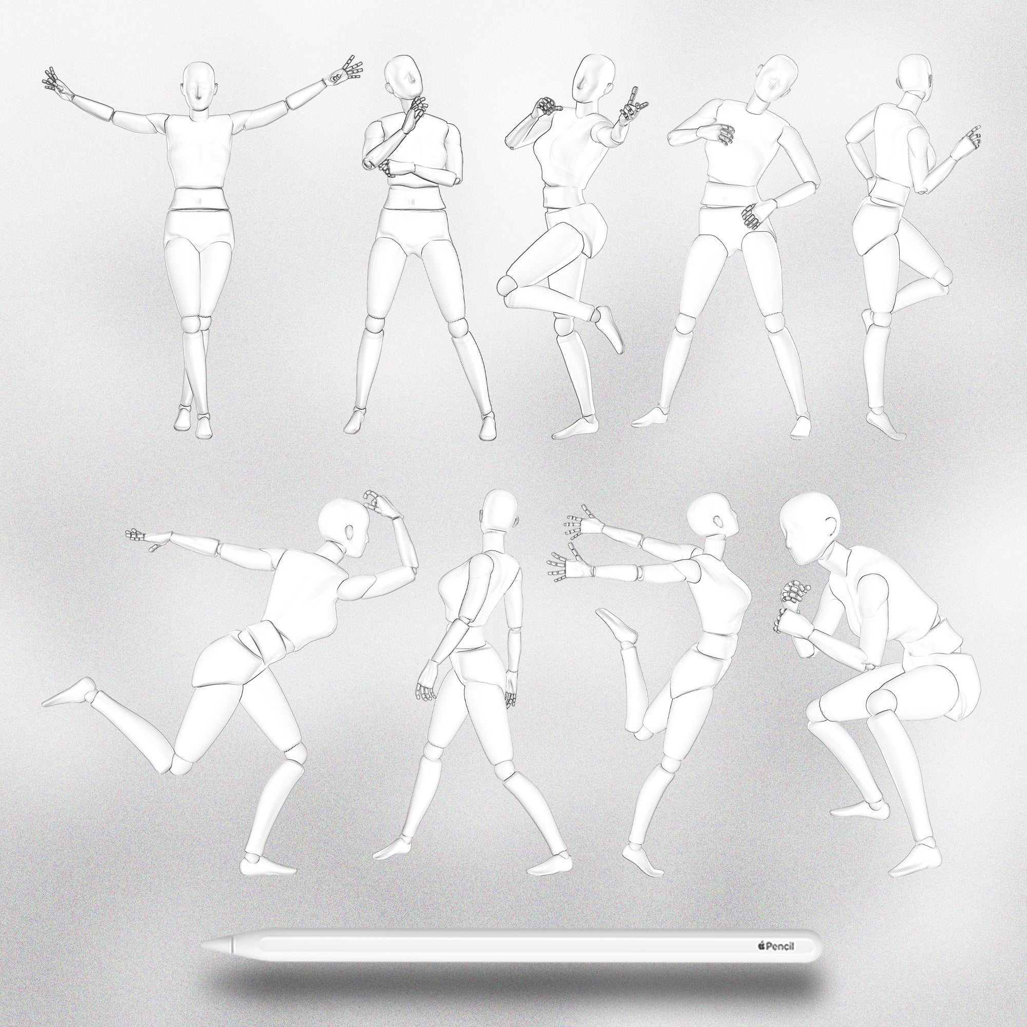 130 Procreate Female Dummy Action Poses Stamps