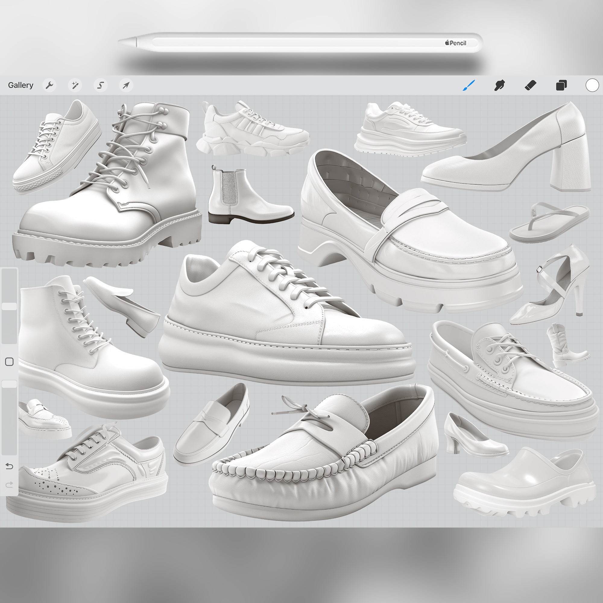 100 Procreate 2D Shoes Stamp Brushes