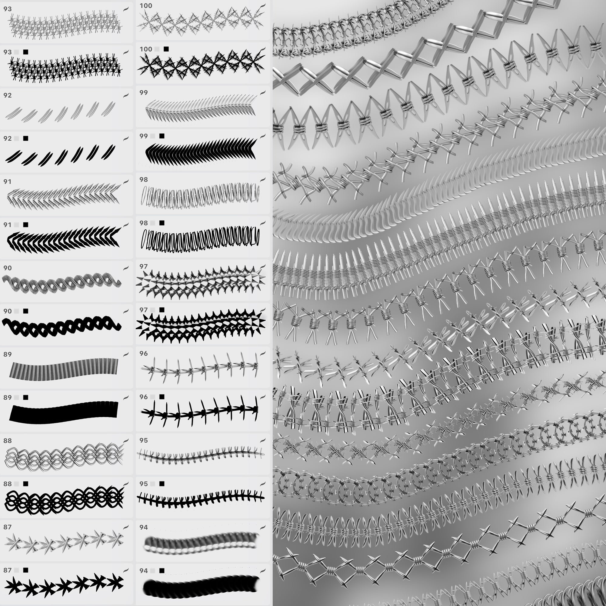 100 Barbed Wire 2D Brushes for Procreate