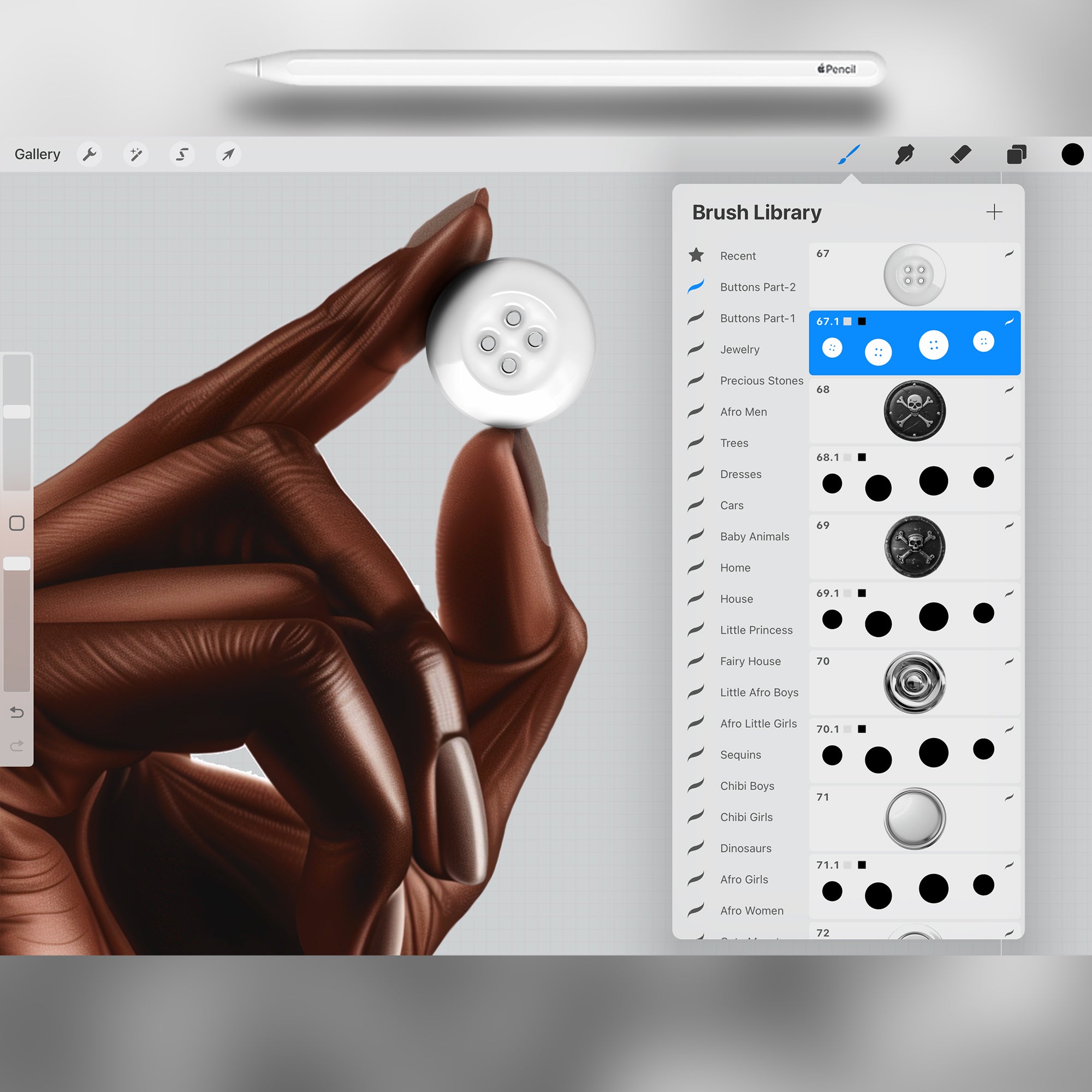 100 Clothes Buttons 2D Brushes (Part-2) for Procreate