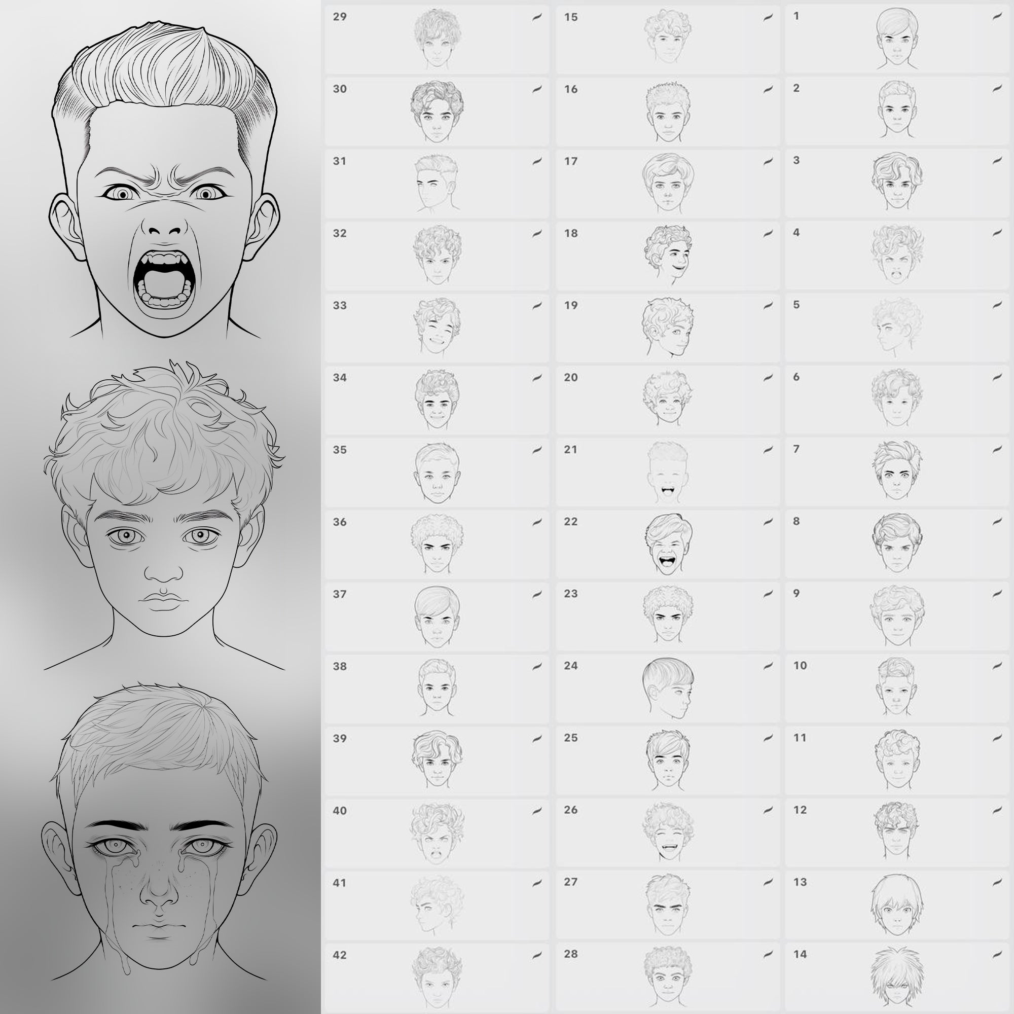 120 Procreate Teen Boys Head Stamp Brushes (aged 13-17 years old) Brushes