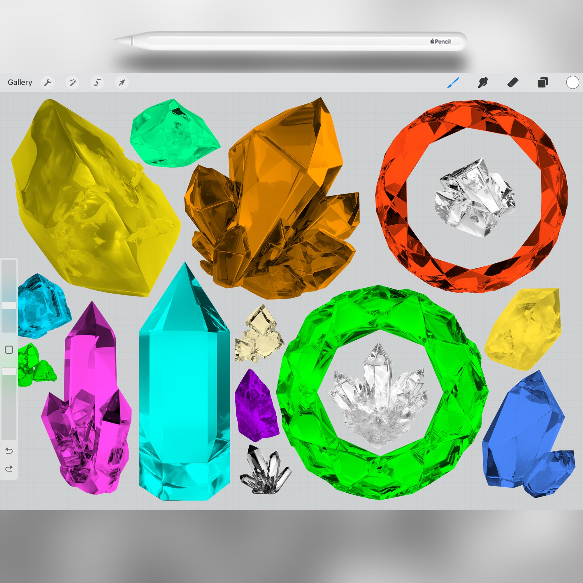 100 Procreate 2D Crystals Stamps Brushes