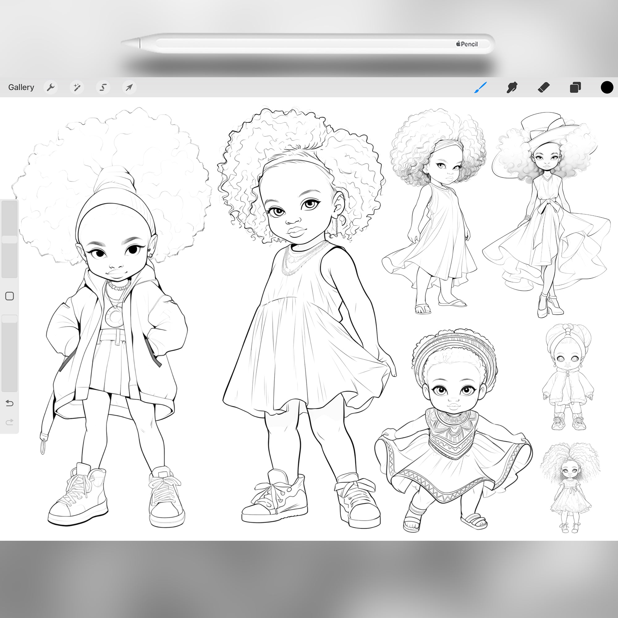 100 Procreate Afro Little Girls Stamps Brushes