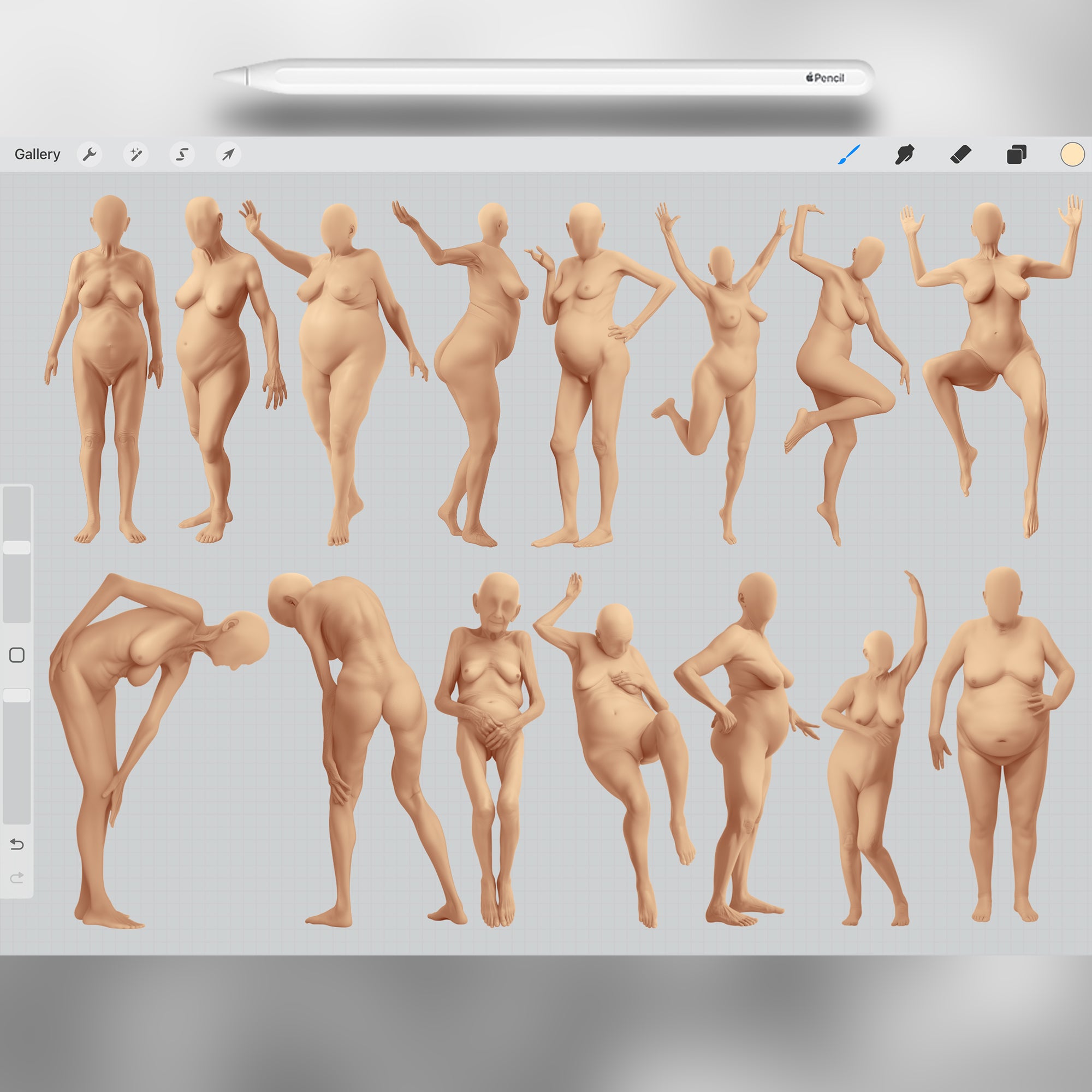 100 Procreate Old Ladies 2D Bodies Stamp Brushes