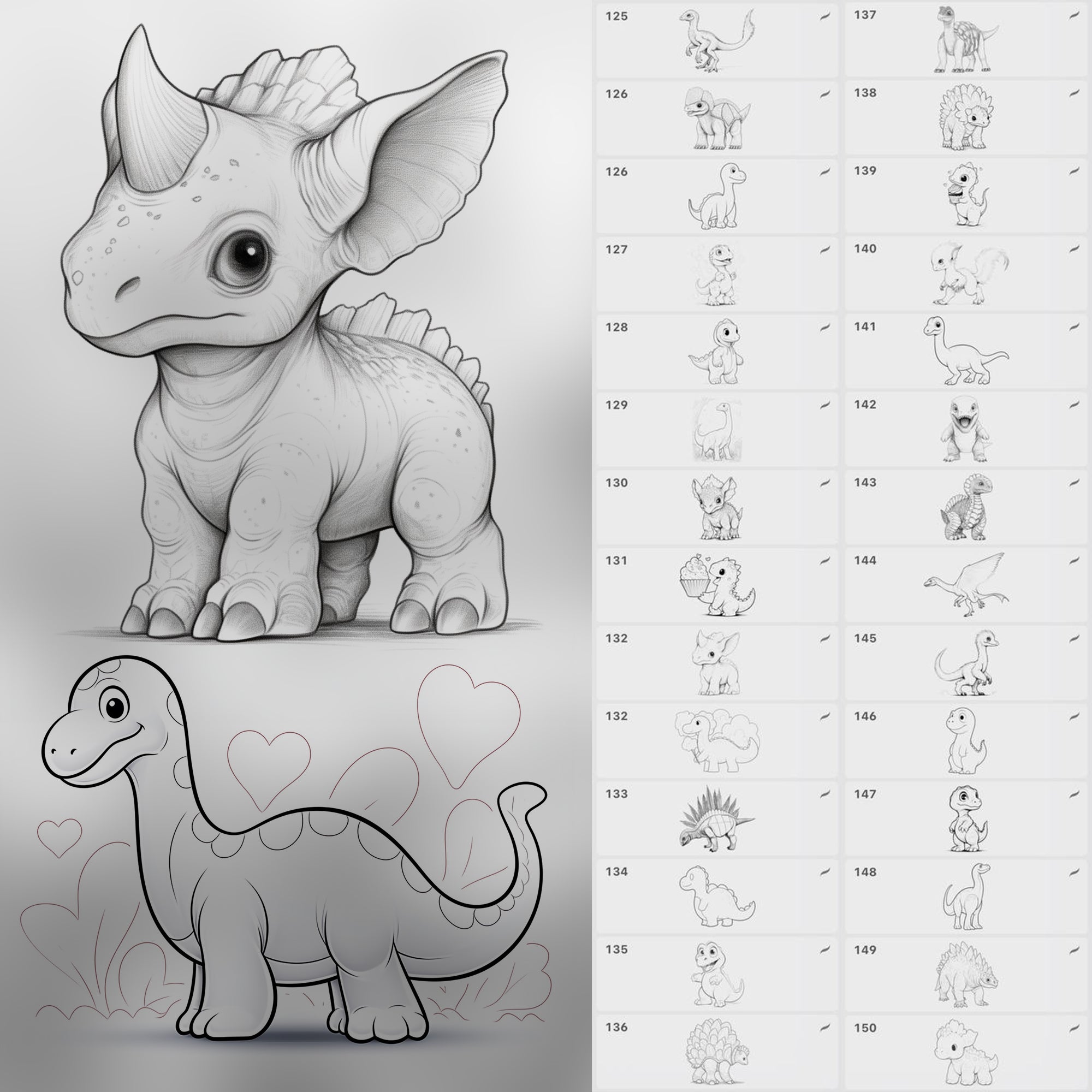 150 Procreate Cute Dinosaurs Stamps Brushes