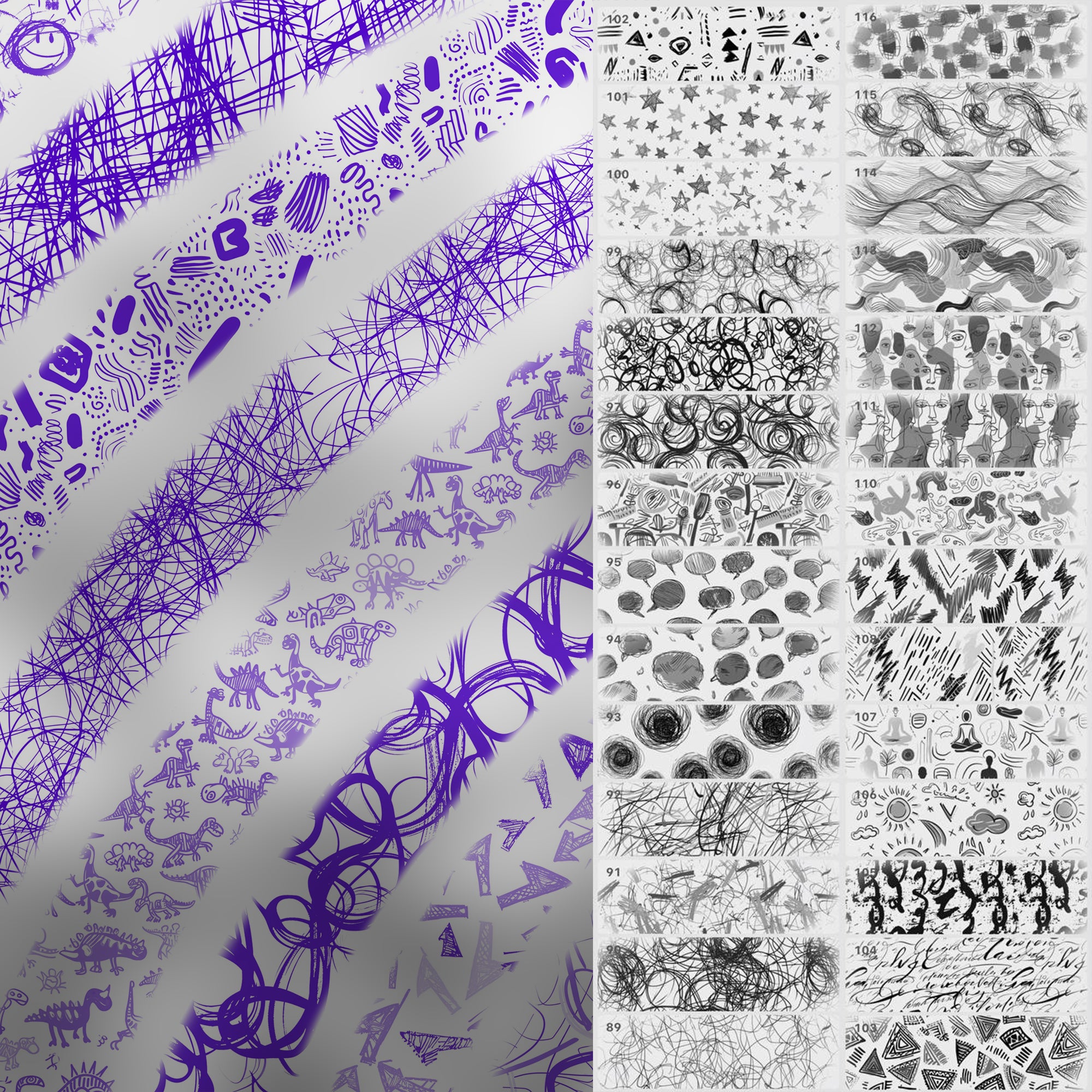 110 Procreate Scribbles Pattern Brushes