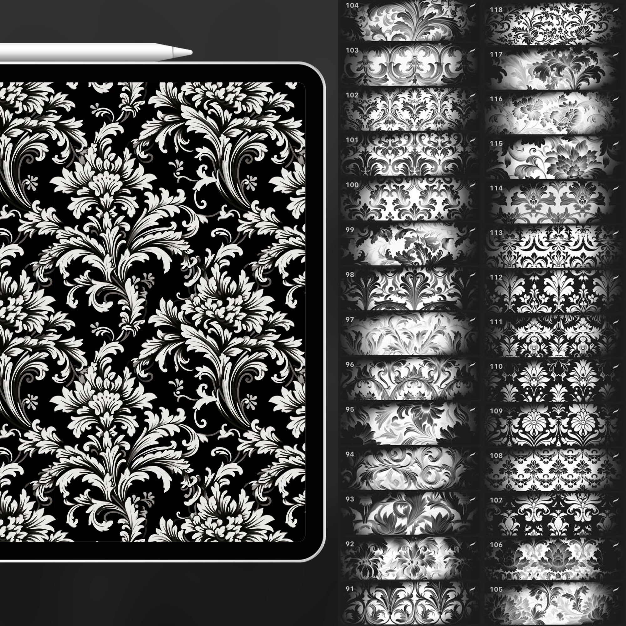 110 Procreate Damask Pattern Brushes