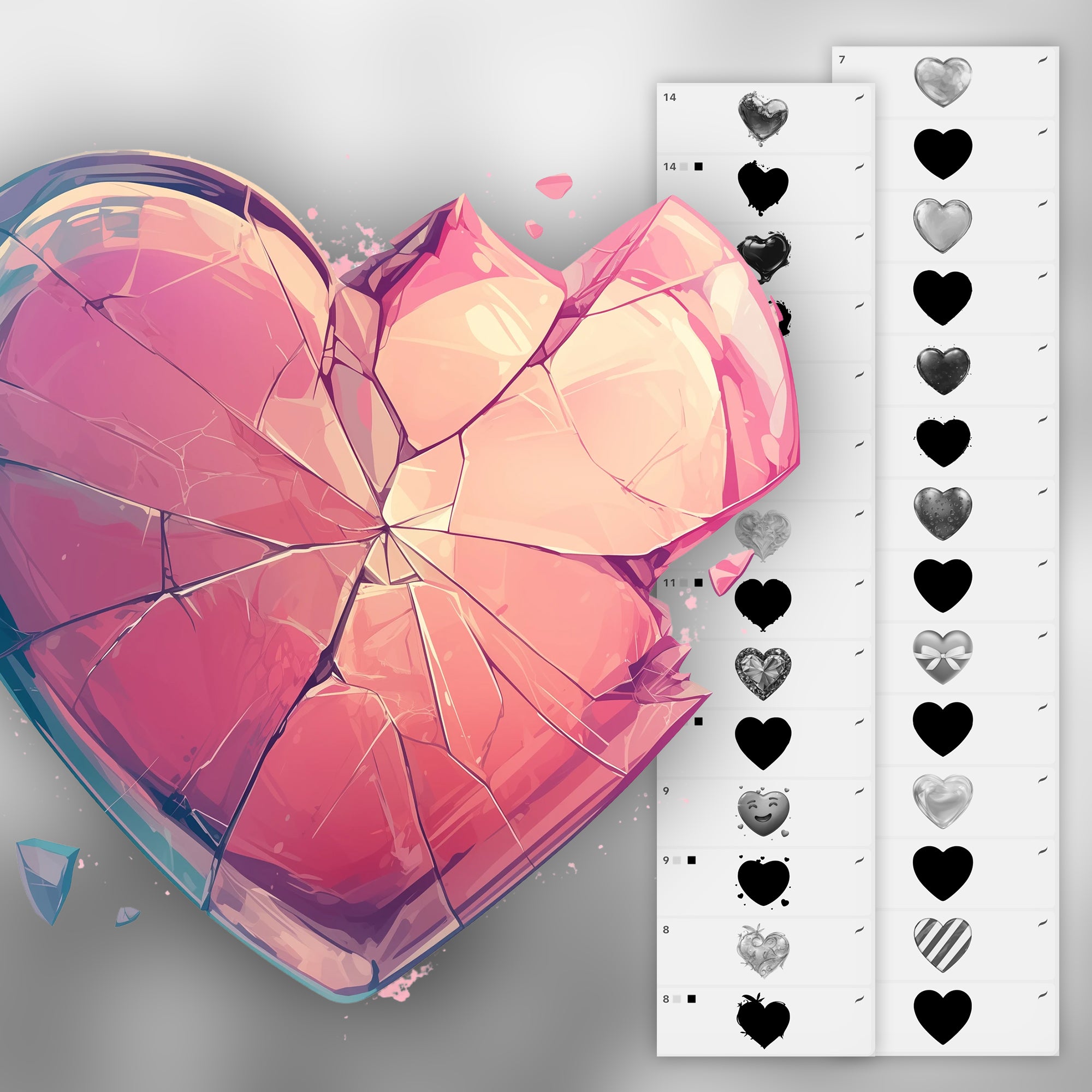 100 Procreate 2D Hearts Stamps Brushes