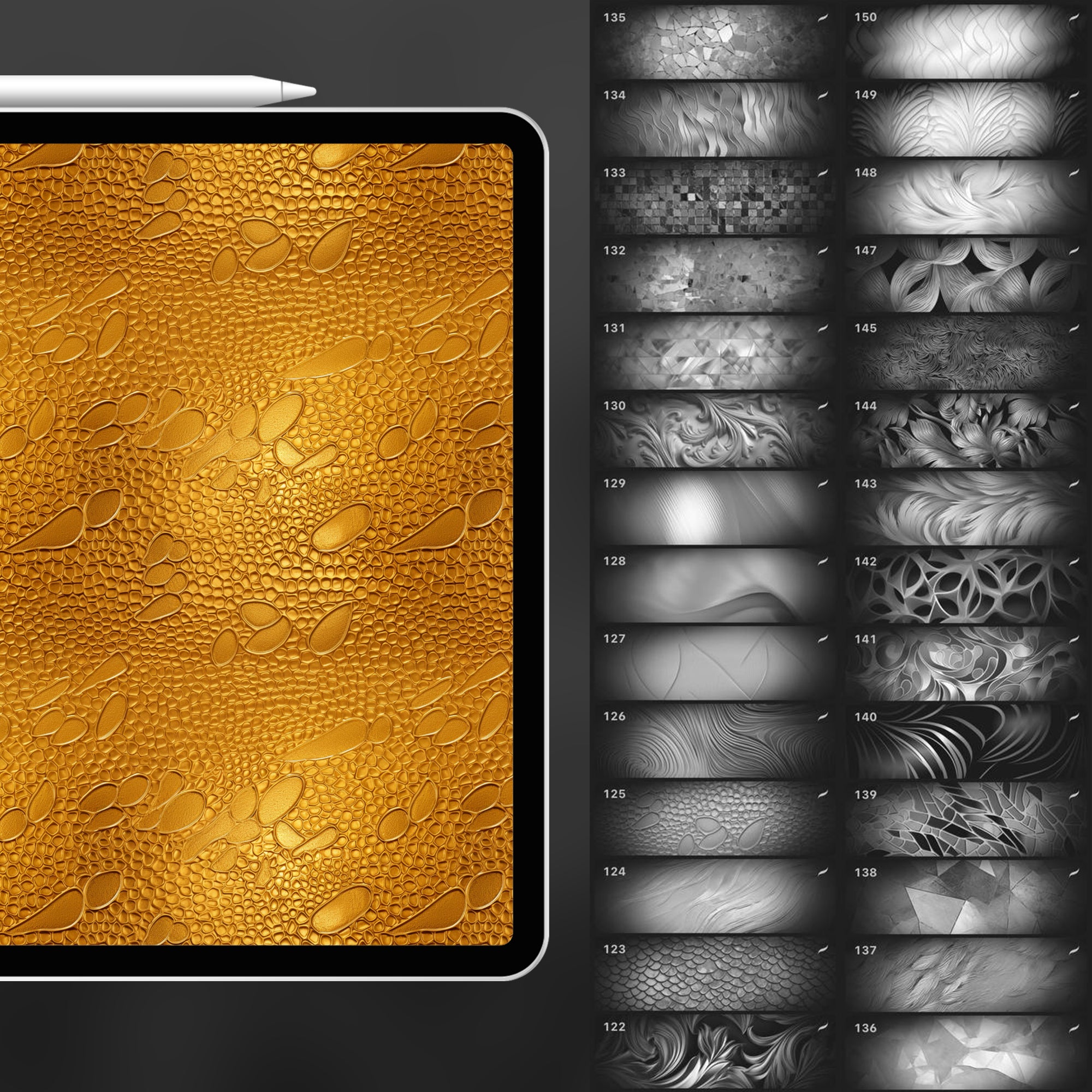 150 Procreate Gold Texture Brushes