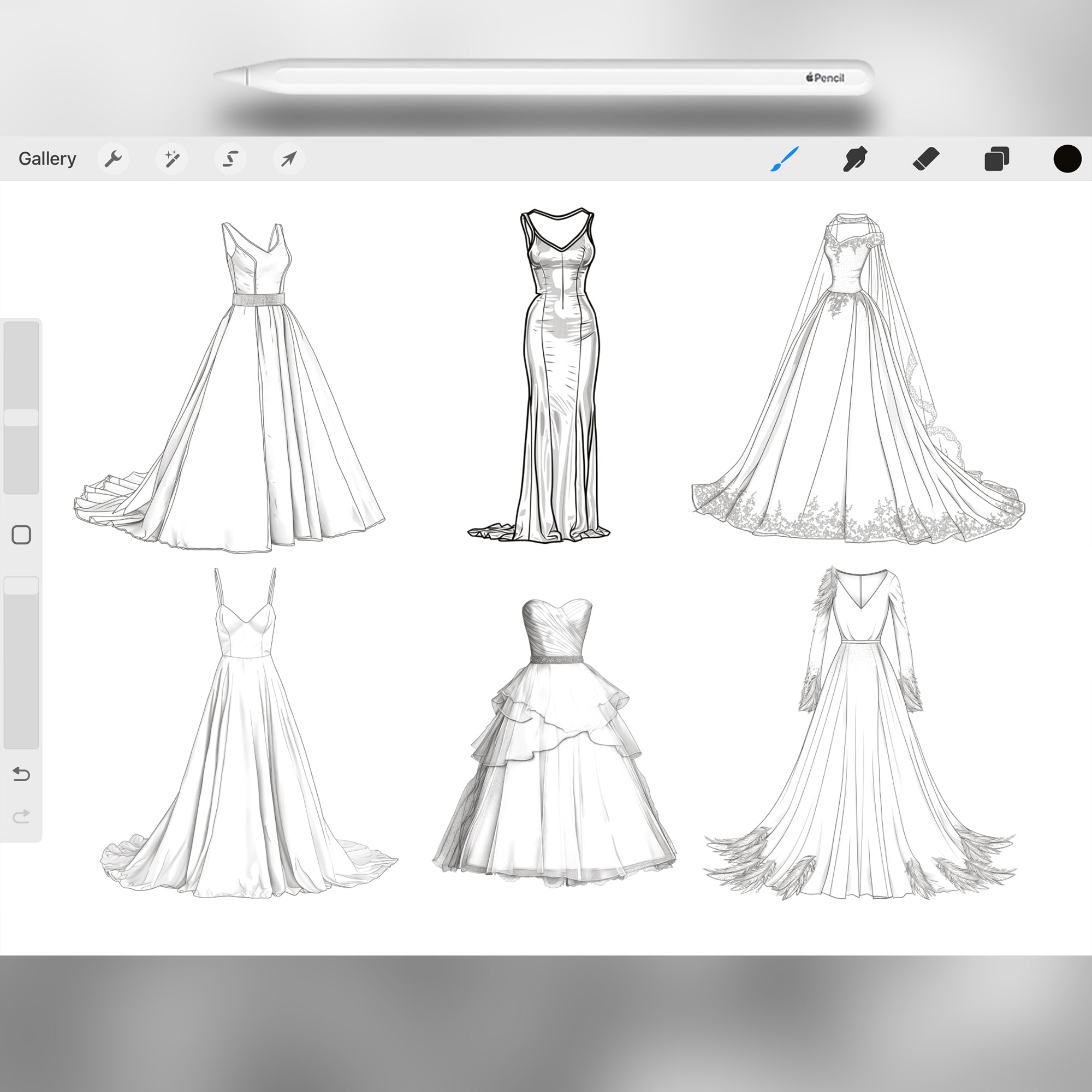 100 Procreate Wedding Dress Stamp Brushes