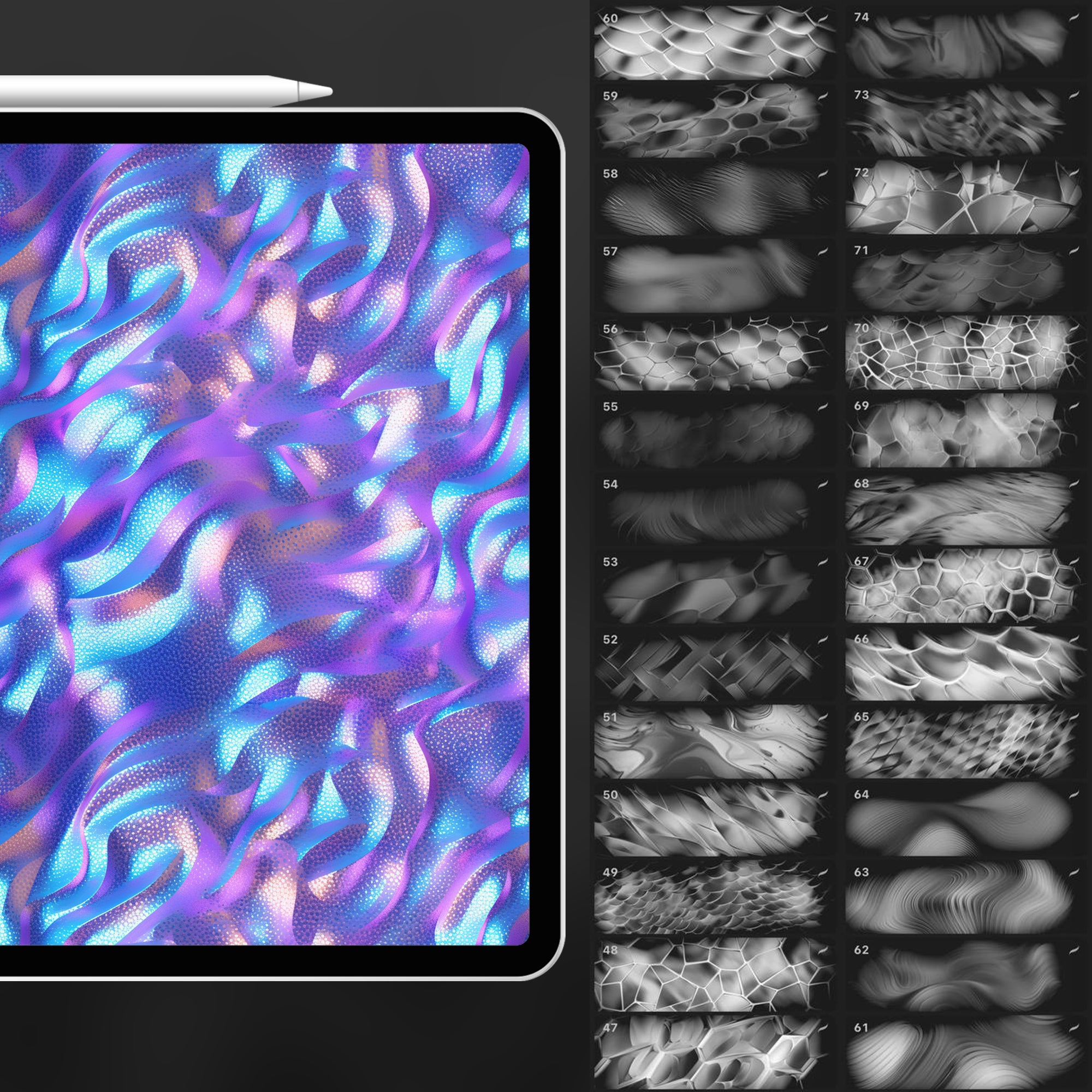 70 Procreate Holographic Texture Brushes