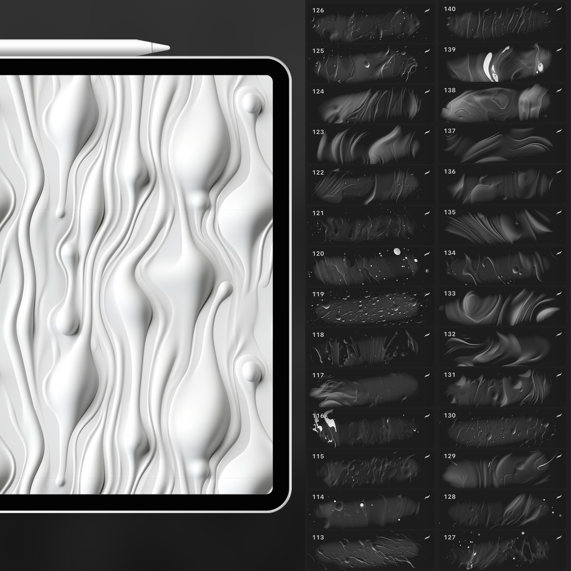 140 Procreate Liquid Splatter Texture Brushes