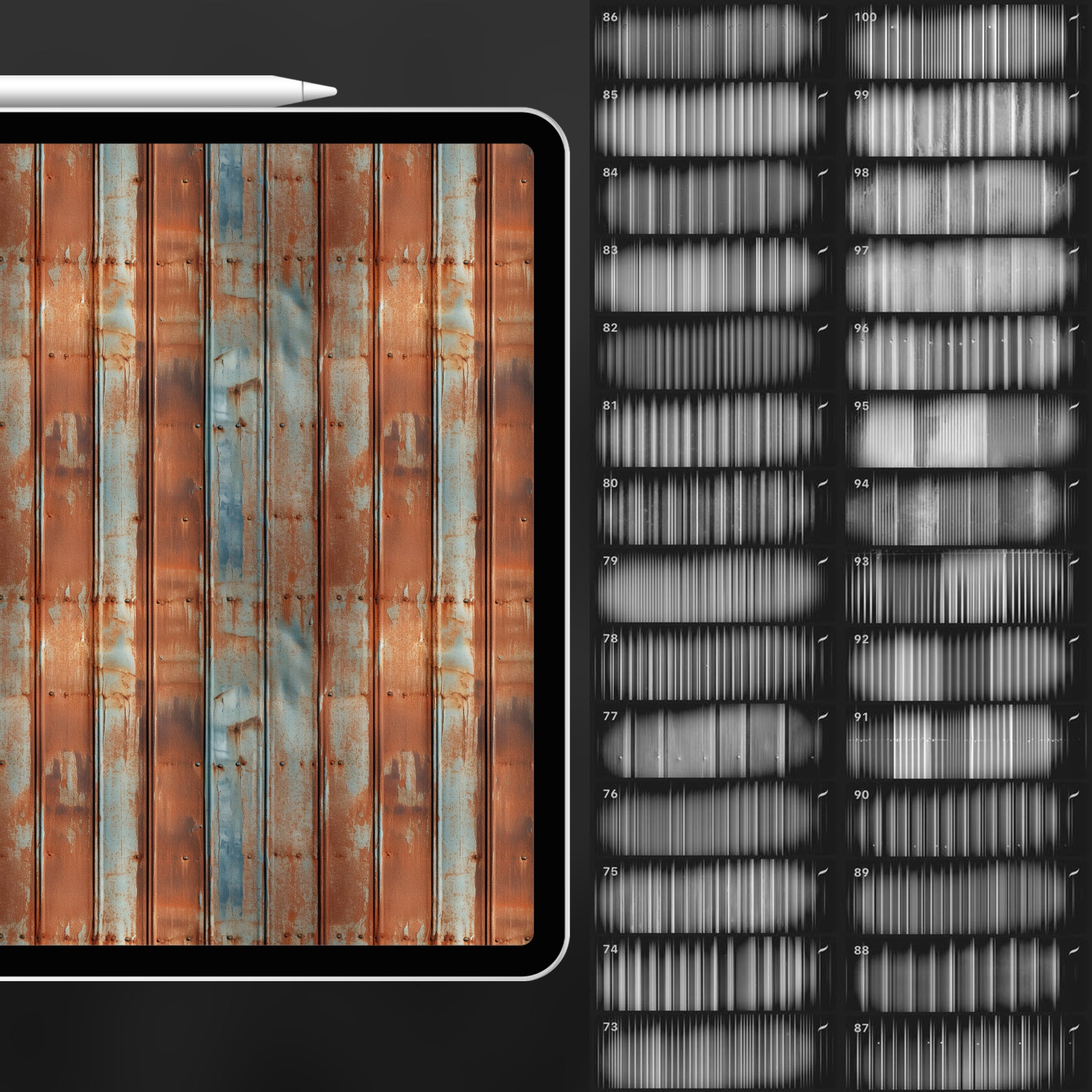 100 Procreate Corrugated Metal Texture Brushes