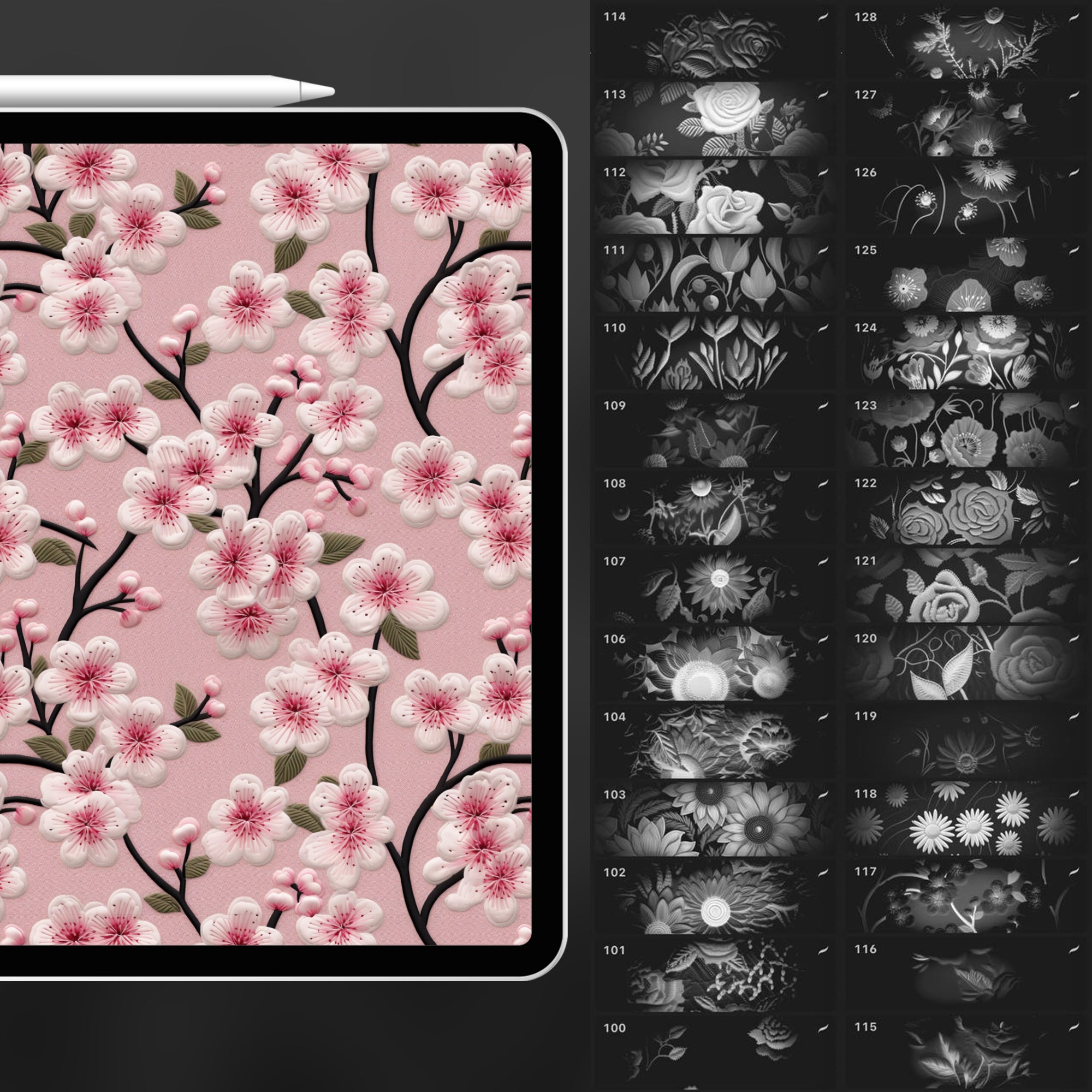 120 Procreate Flower Embroidery Fabric Texture Brushes