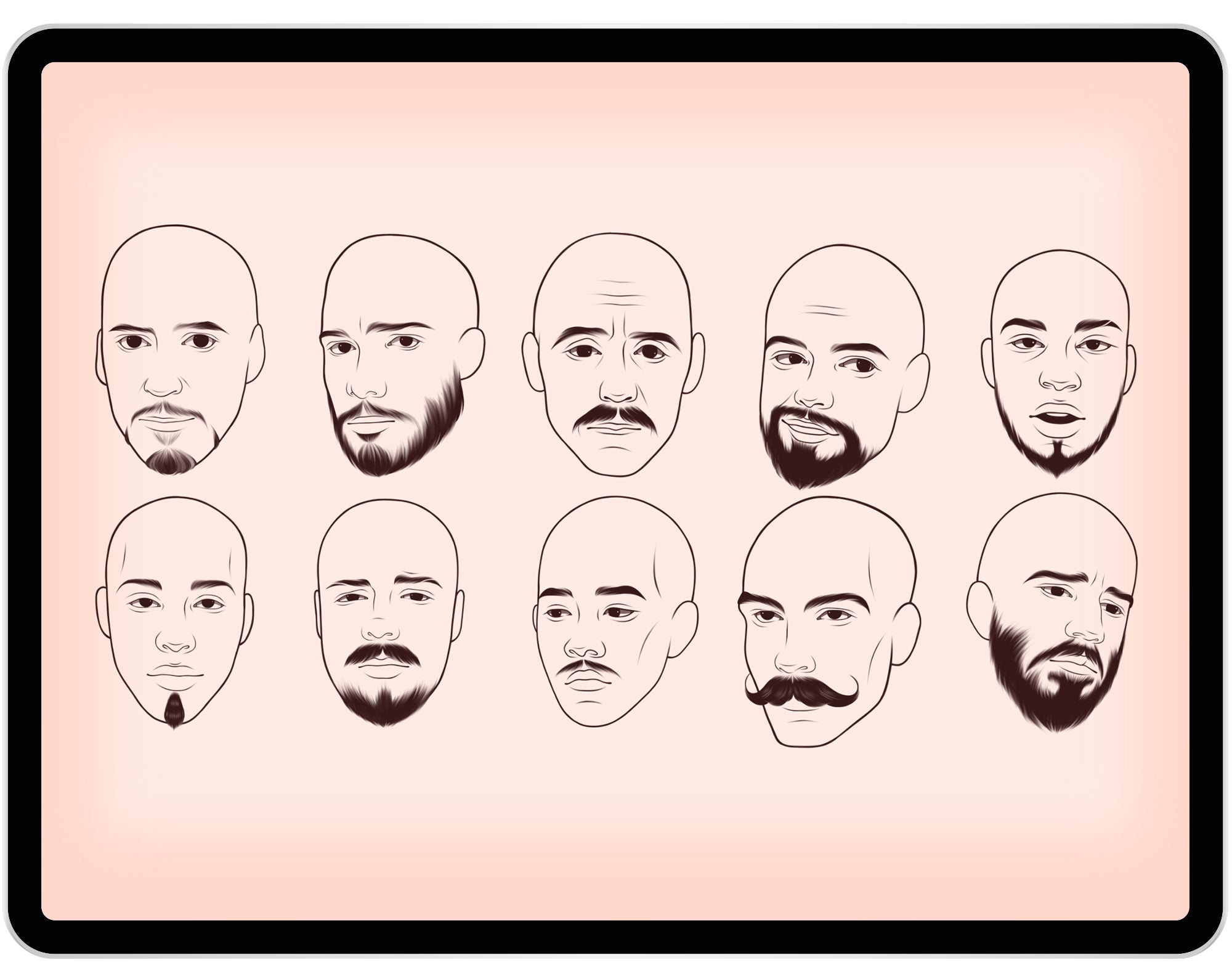 20 Men with Beards Stamp Brushes for Procreate