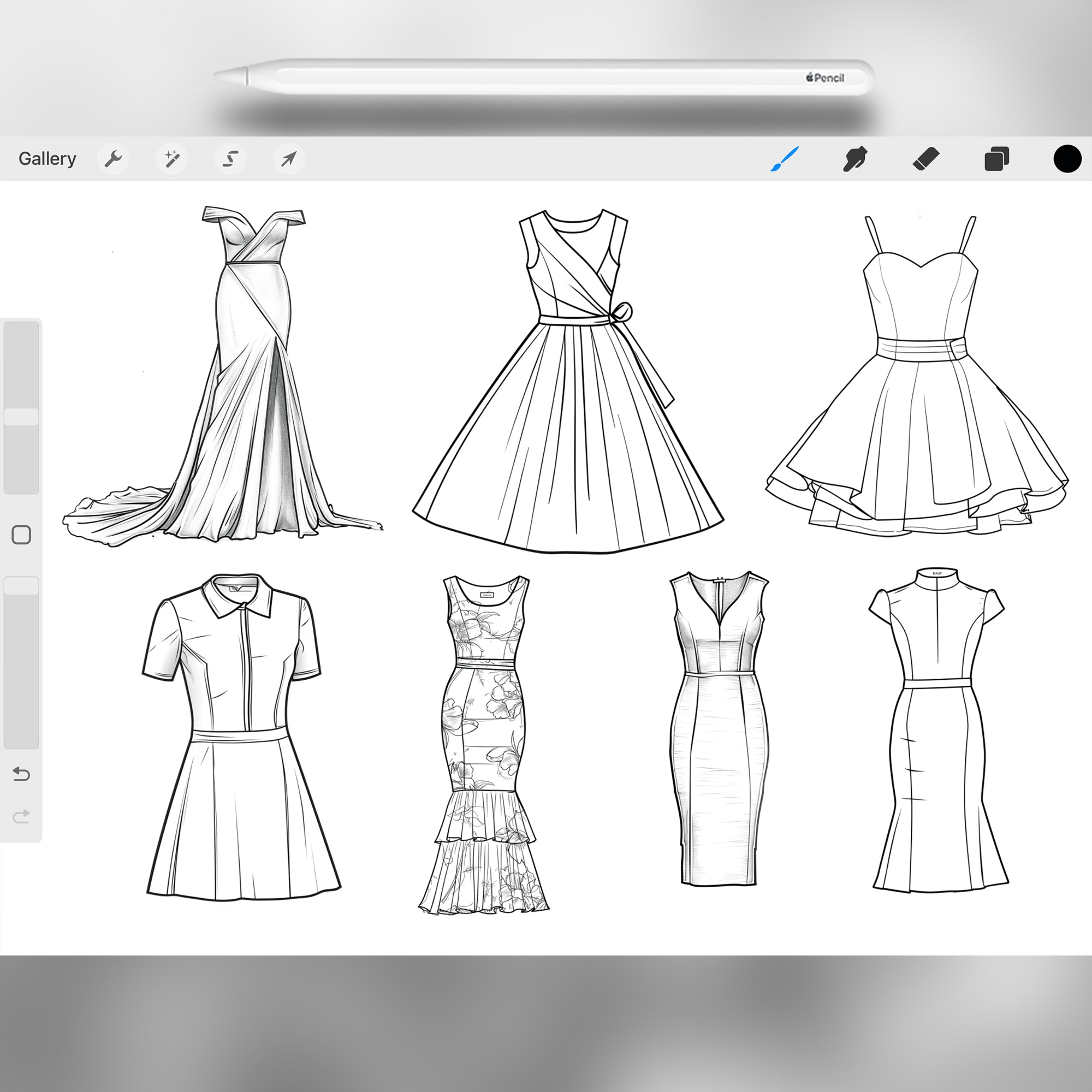 100 Procreate Dresses Stamp Brushes